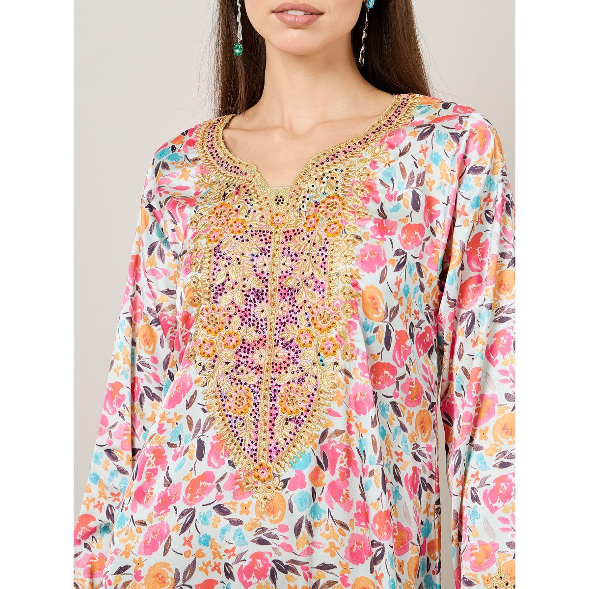 جلابية طويلة مطبعة بطبعة زهور-women-arabicclothing-jalabiyas-image-3