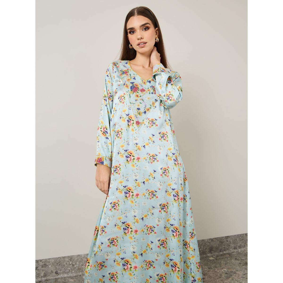 Printed Mukhawar Jalabiya with handwork-women-arabicclothing-jalabiyas-image-2