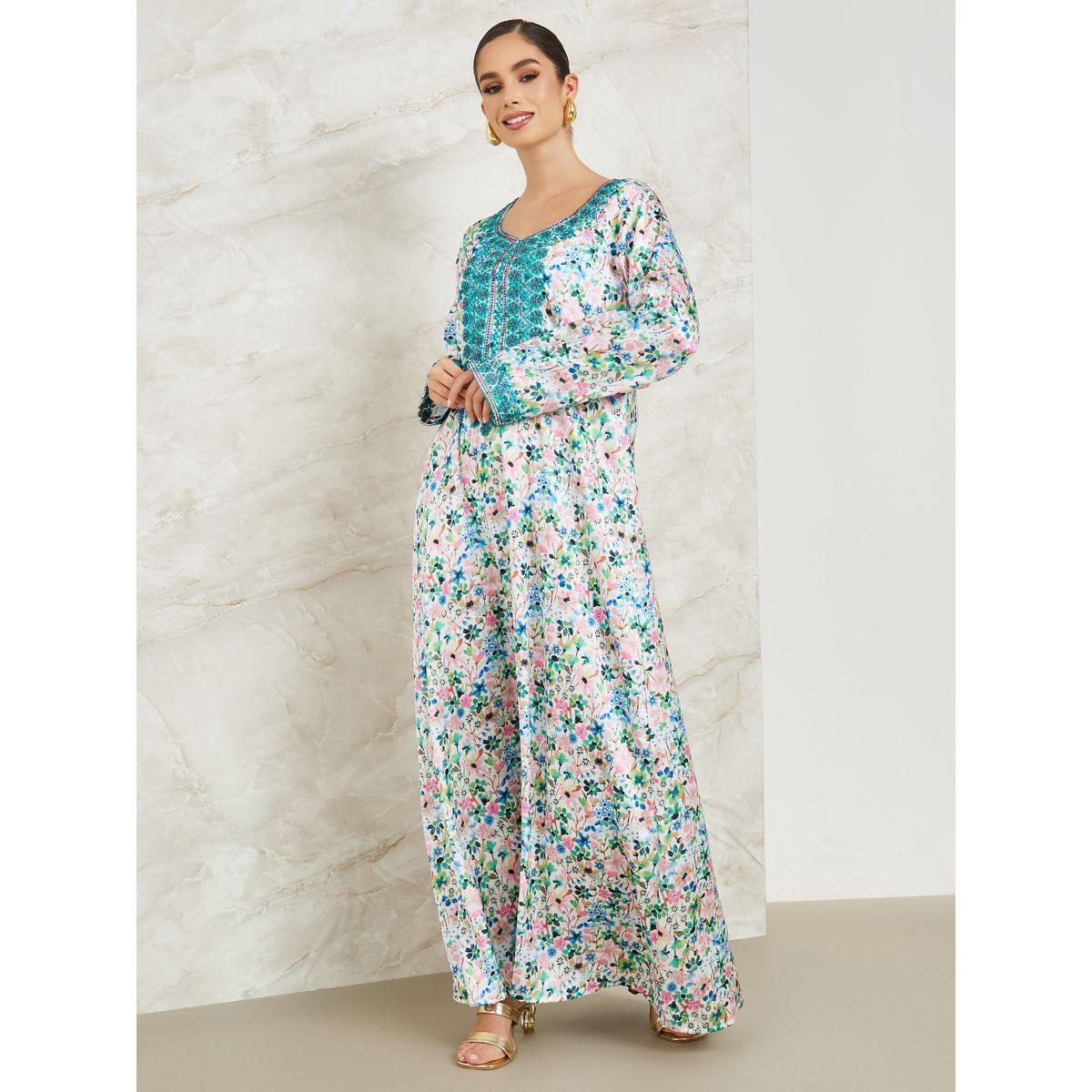 جلابية مطبعة بطبعة زهور ماكسيم كرييشن × ستايلي-women-arabicclothing-jalabiyas-image-1