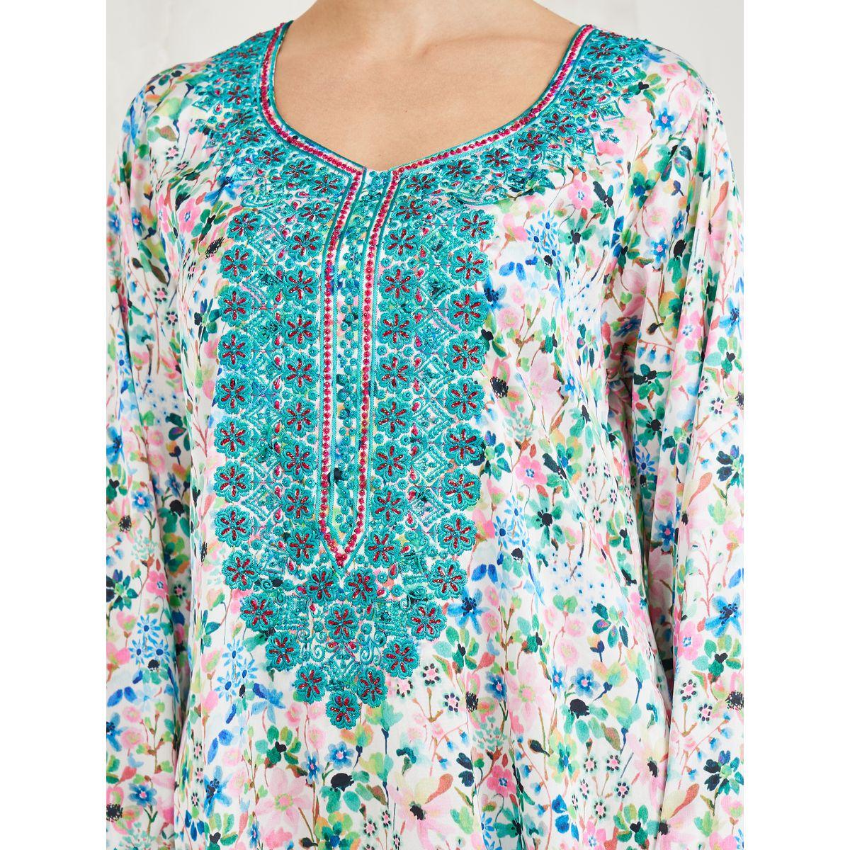 Maxim Creation X Styli Floral Print Embroidered Panel Jalabiya-women-arabicclothing-jalabiyas-image-3