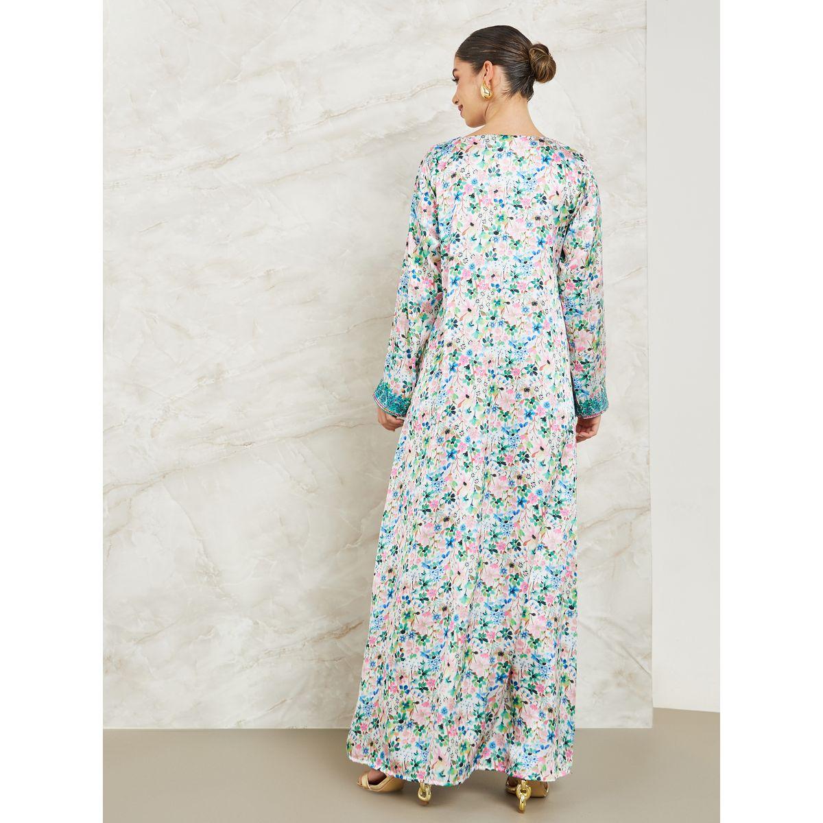 Maxim Creation X Styli Floral Print Embroidered Panel Jalabiya-women-arabicclothing-jalabiyas-image-4
