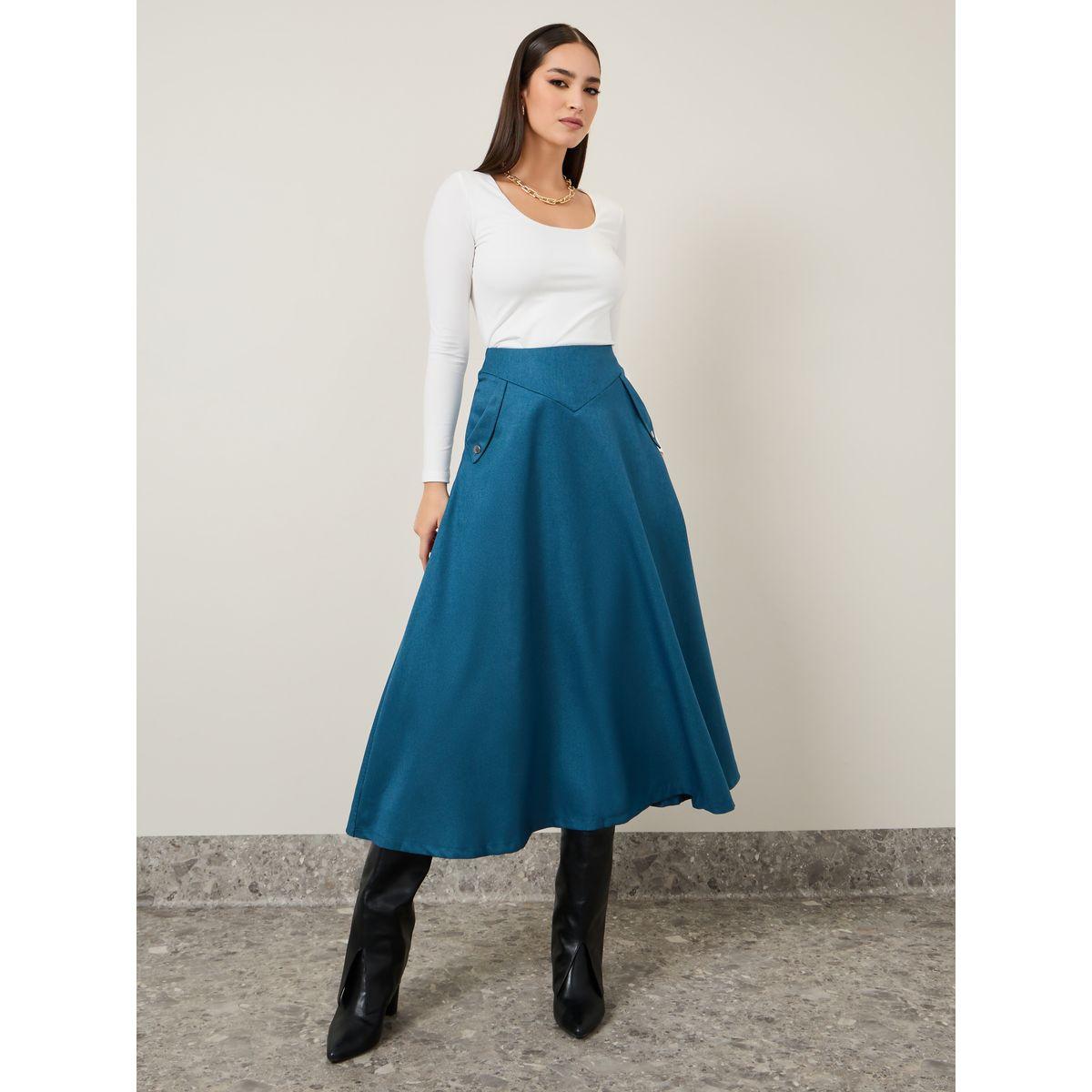 Styli Wide Waistband Wool Like A-Line Maxi Skirt-women-clothing-bottoms-skirts-image-2