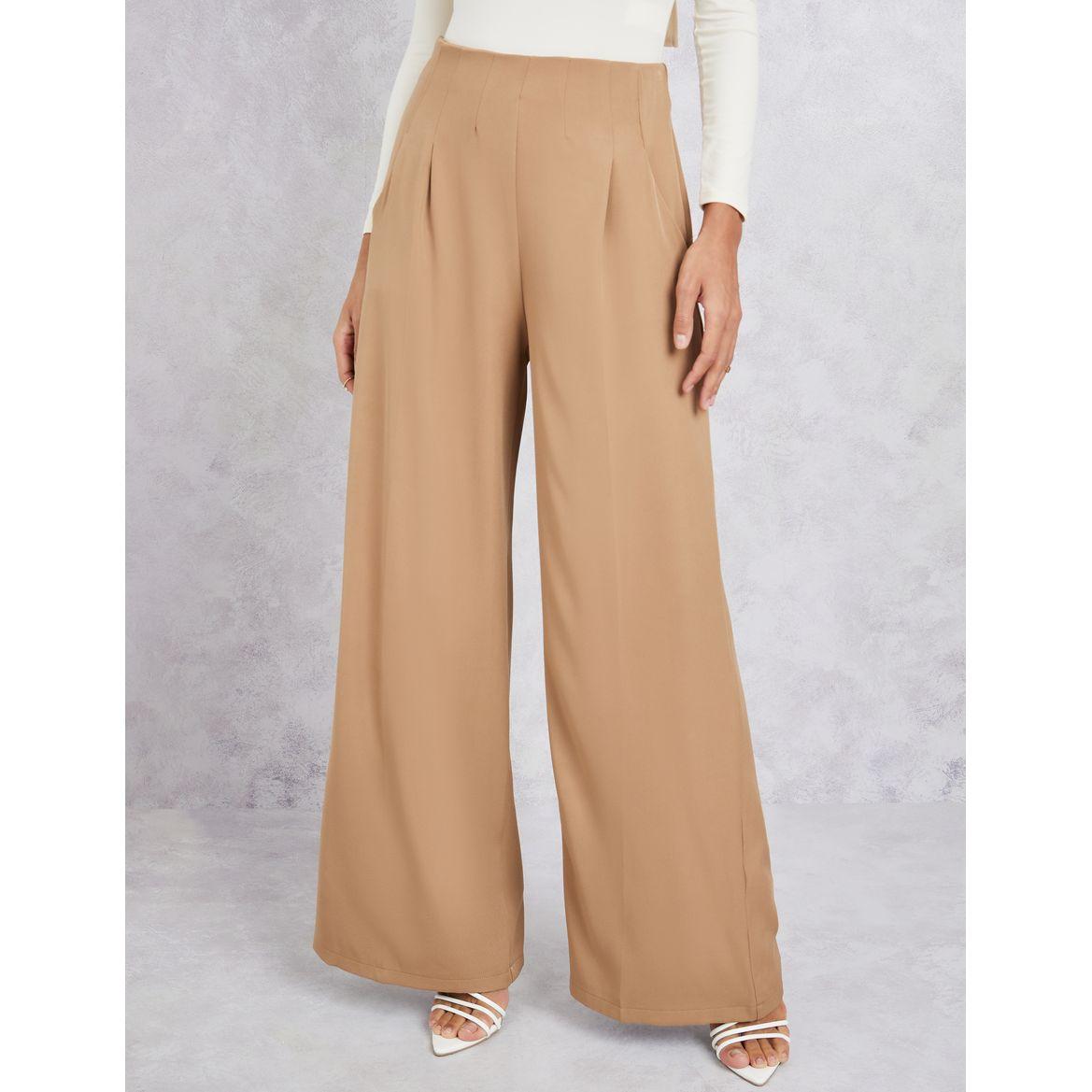 Styli Solid Wide Leg Pants with Fold Pleats-women-clothing-bottoms-trousers-image-1