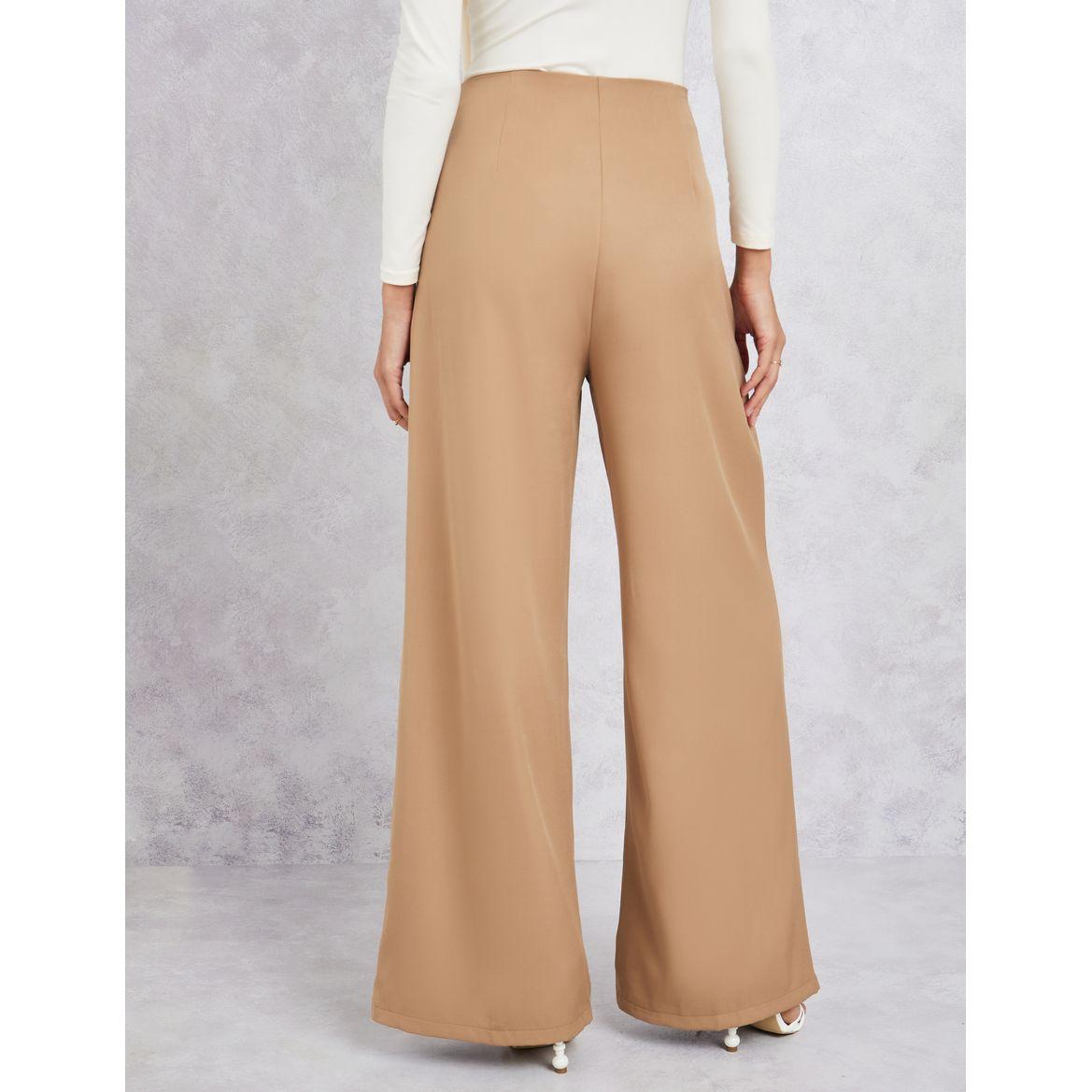 Styli Solid Wide Leg Pants with Fold Pleats-women-clothing-bottoms-trousers-image-2
