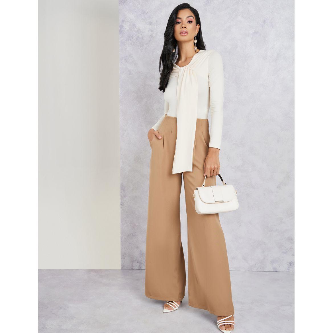 Styli Solid Wide Leg Pants with Fold Pleats-women-clothing-bottoms-trousers-image-3
