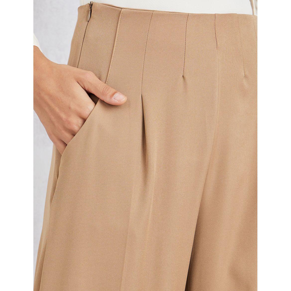 Styli Solid Wide Leg Pants with Fold Pleats-women-clothing-bottoms-trousers-image-4