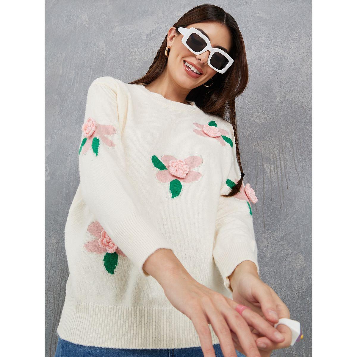 Styli Regular Fit Flower Applique Knit Sweater-women-clothing-cardigansandjumpers-jumpers-image-1