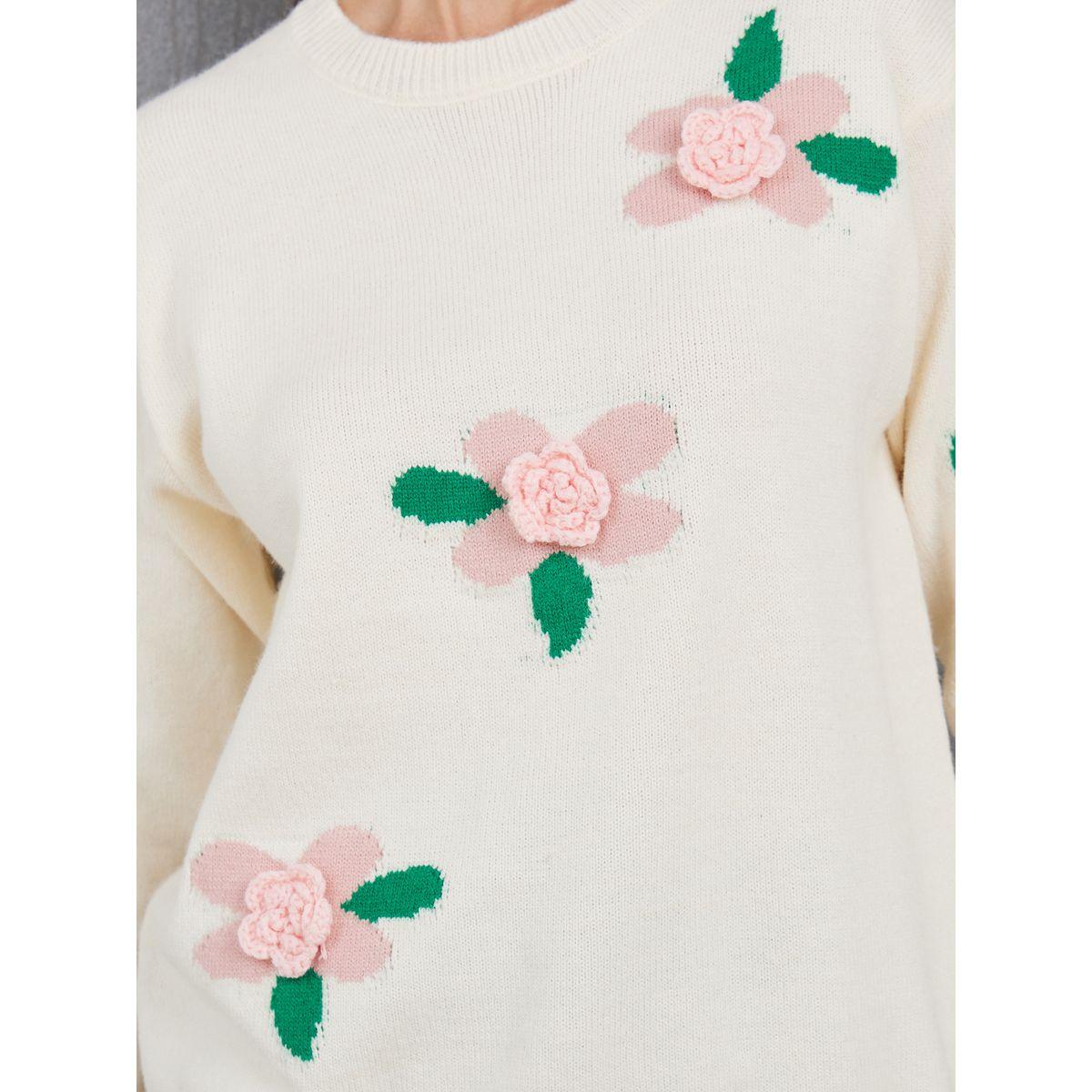 Styli Regular Fit Flower Applique Knit Sweater-women-clothing-cardigansandjumpers-jumpers-image-3