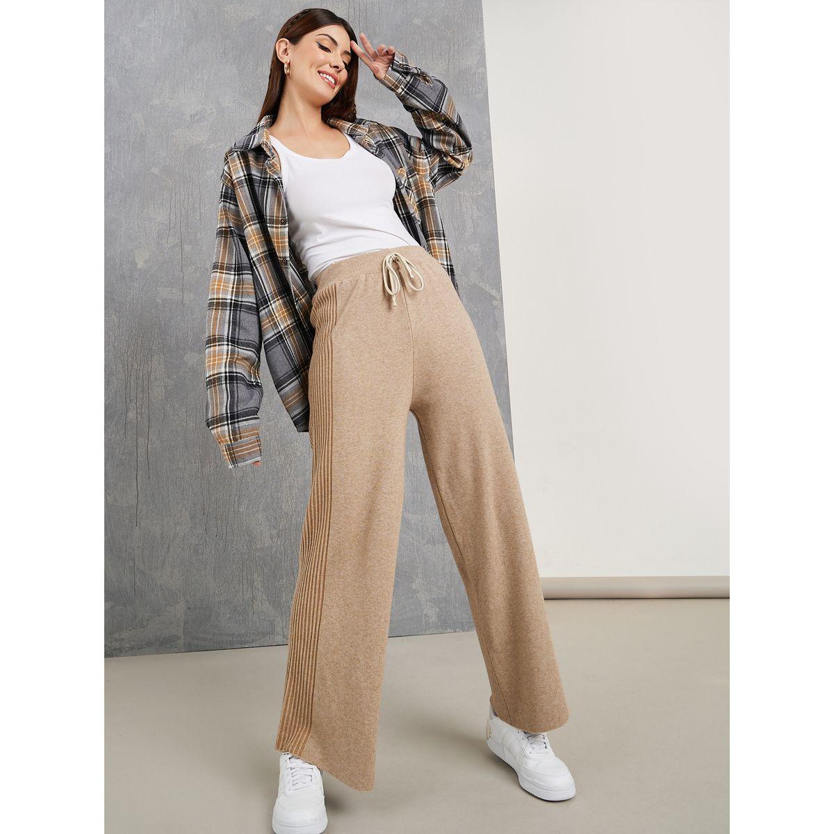 بنطال محبوك سادة بأرجل واسعة-women-clothing-bottoms-trousers-image-1