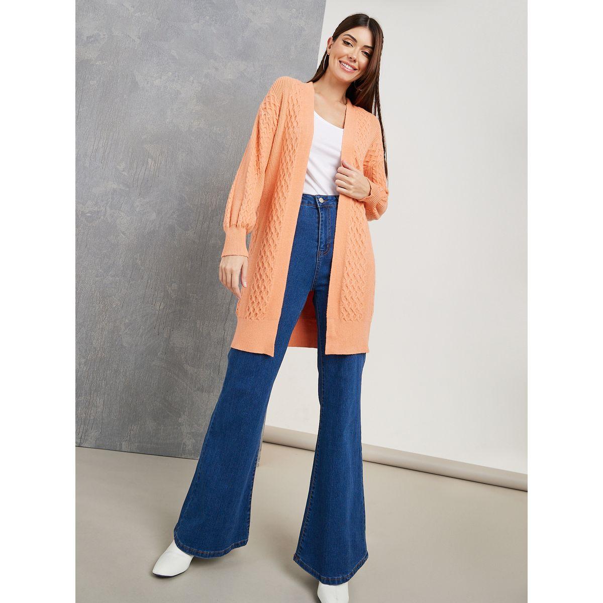 Styli Cable Knit Open Front Longline Cardigan-women-winterwear-cardigansandjumpers-cardigans-image-2