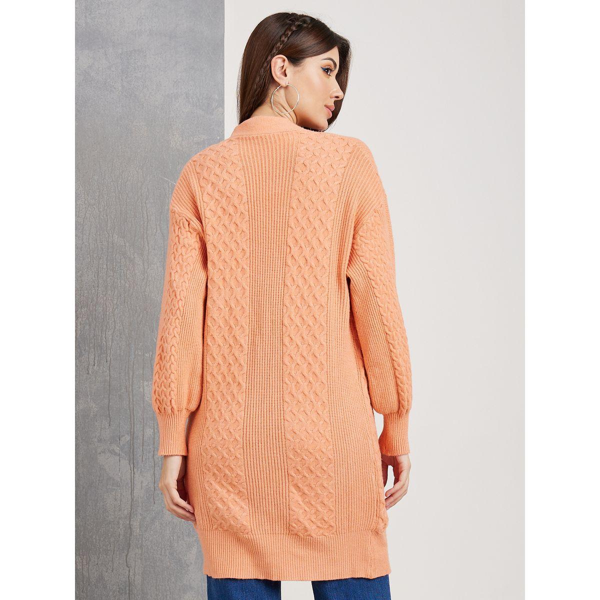 Styli Cable Knit Open Front Longline Cardigan-women-winterwear-cardigansandjumpers-cardigans-image-4
