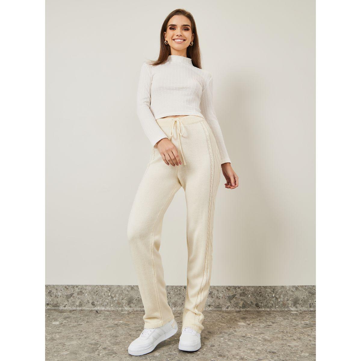 بنطال محبوك مع أربطة خصر-women-clothing-bottoms-trousers-image-1