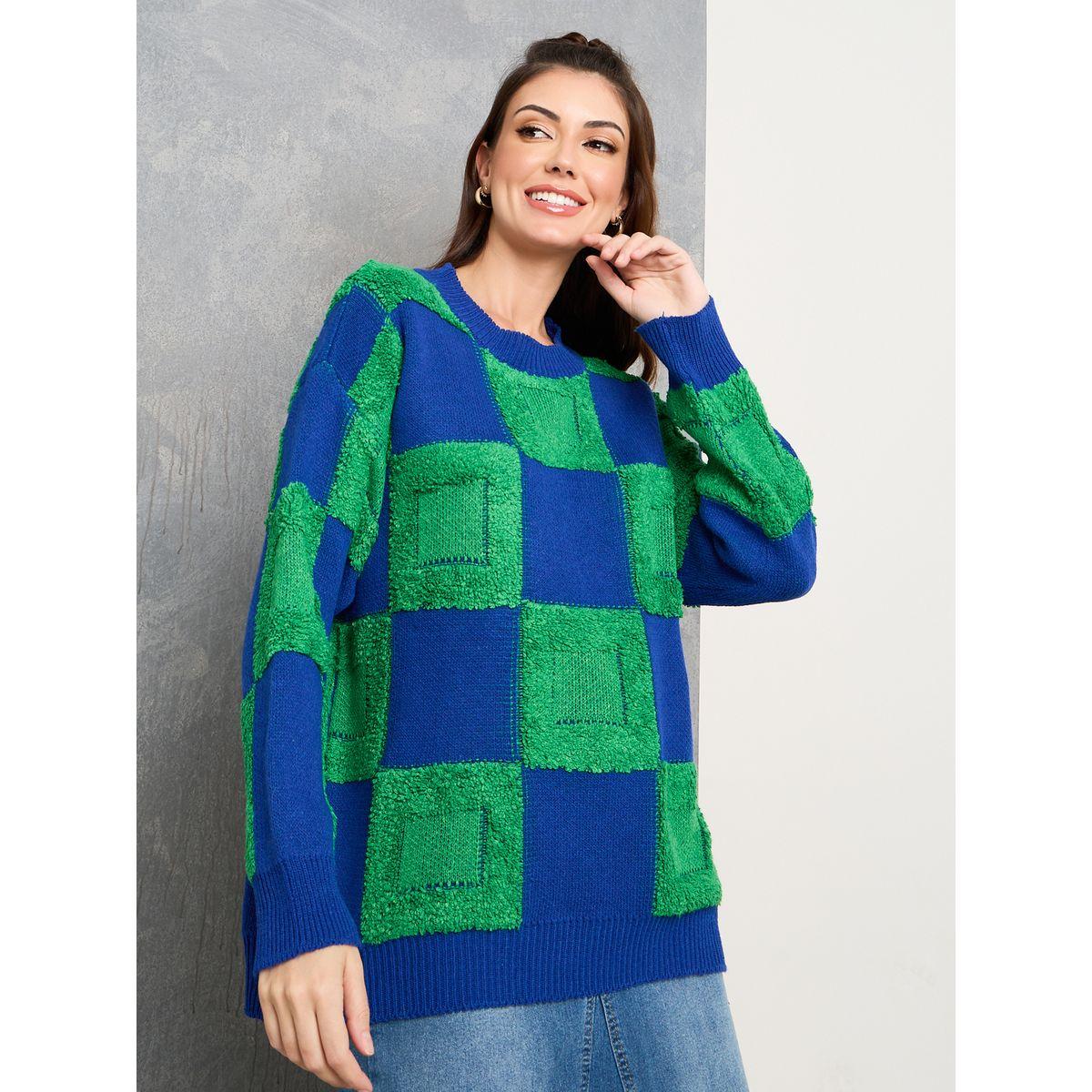 Styli Oversized Checker Pattern Drop Shoulder Sweater-women-clothing-cardigansandjumpers-jumpers-image-1
