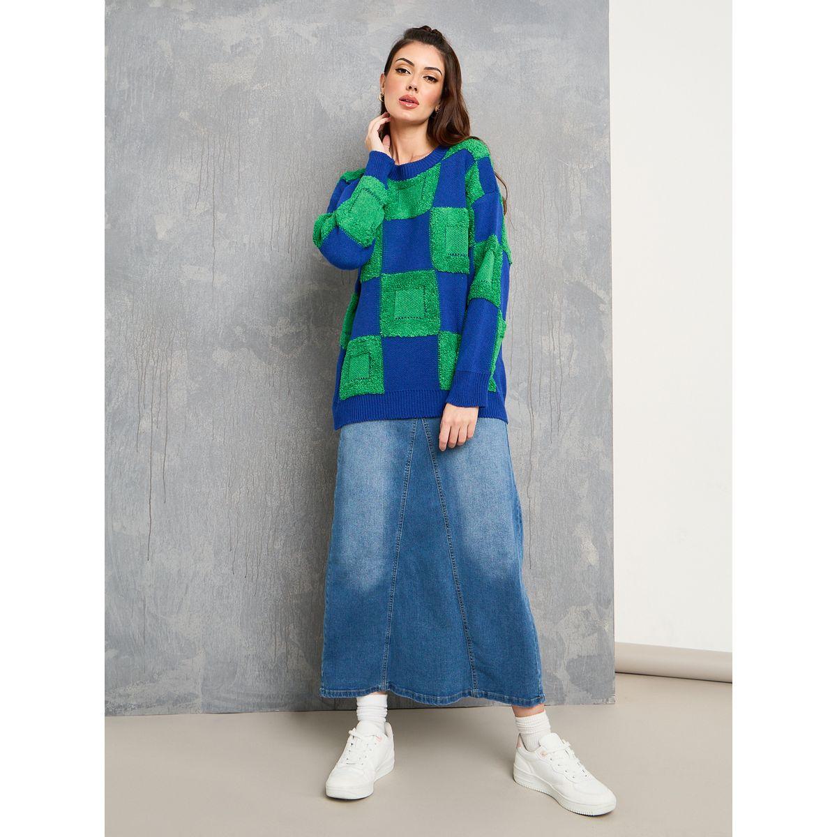 Styli Oversized Checker Pattern Drop Shoulder Sweater-women-clothing-cardigansandjumpers-jumpers-image-2