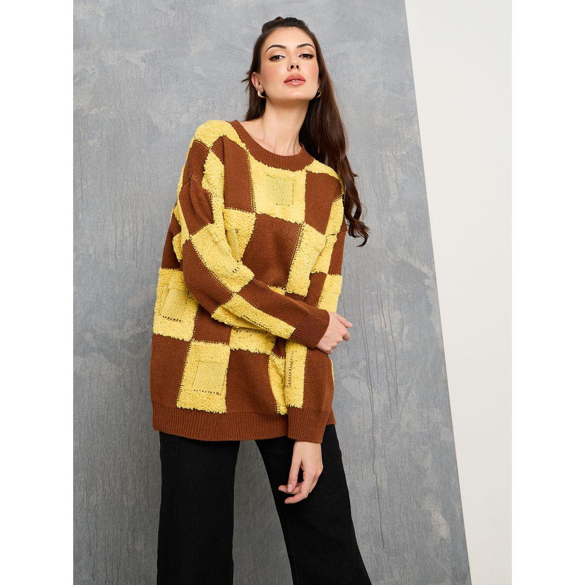 Styli Oversized Checker Pattern Drop Shoulder Sweater-women-clothing-cardigansandjumpers-jumpers-image-1