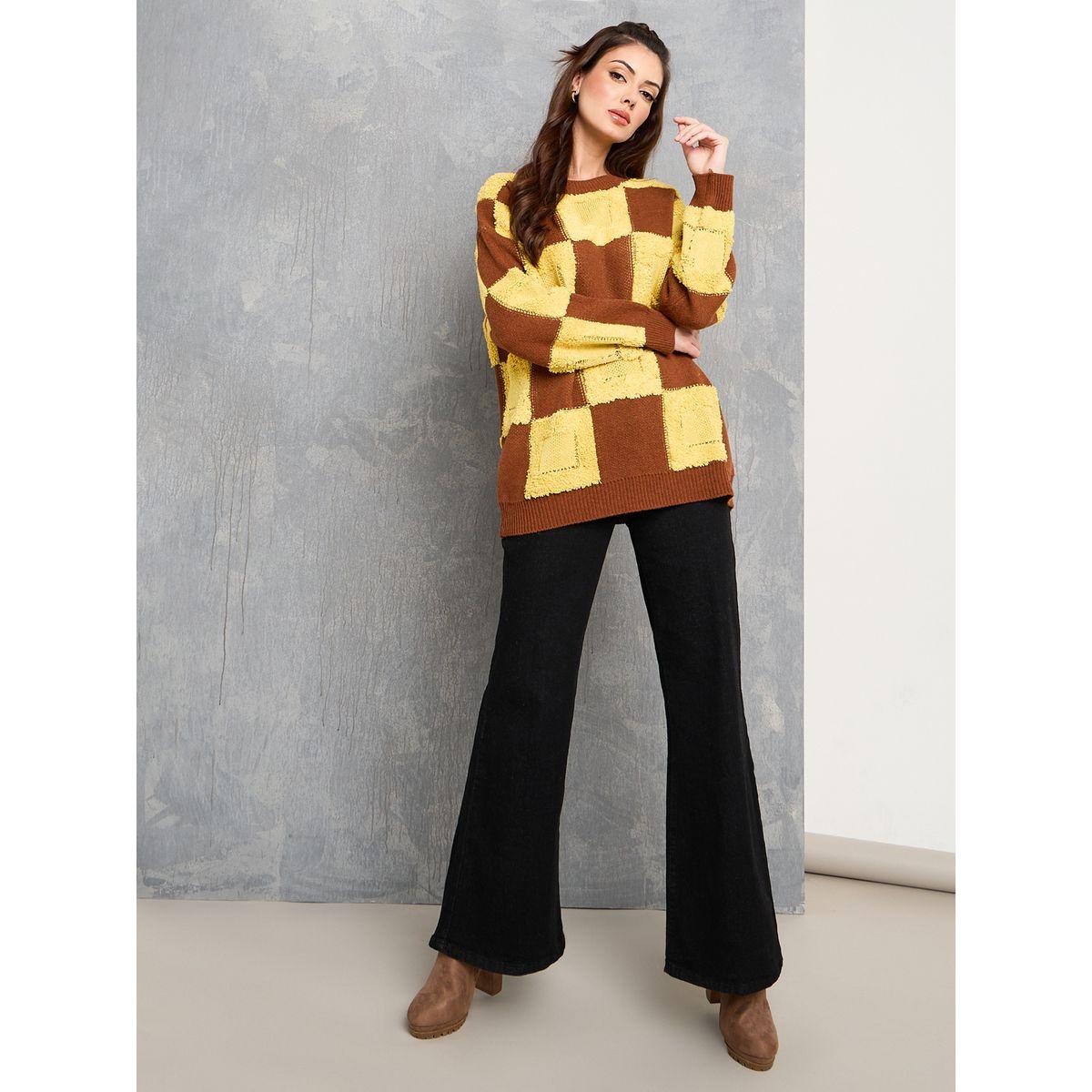 Styli Oversized Checker Pattern Drop Shoulder Sweater-women-clothing-cardigansandjumpers-jumpers-image-2