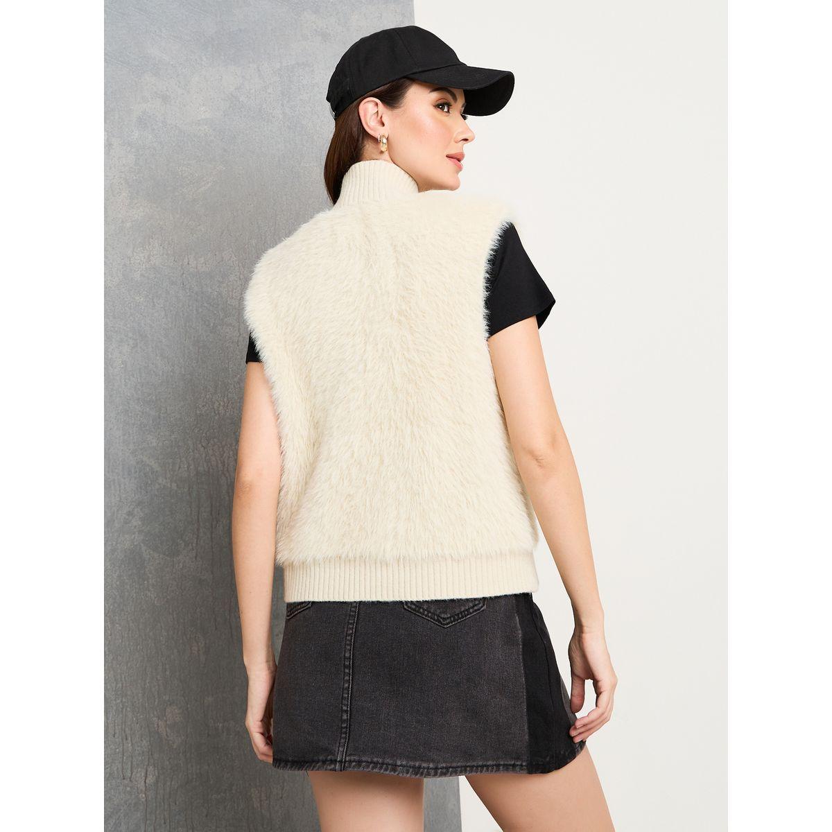 Styli Fluffy Faux Fur High Neck Vest Coat-women-winterwear-coatsandjackets-coats-image-5