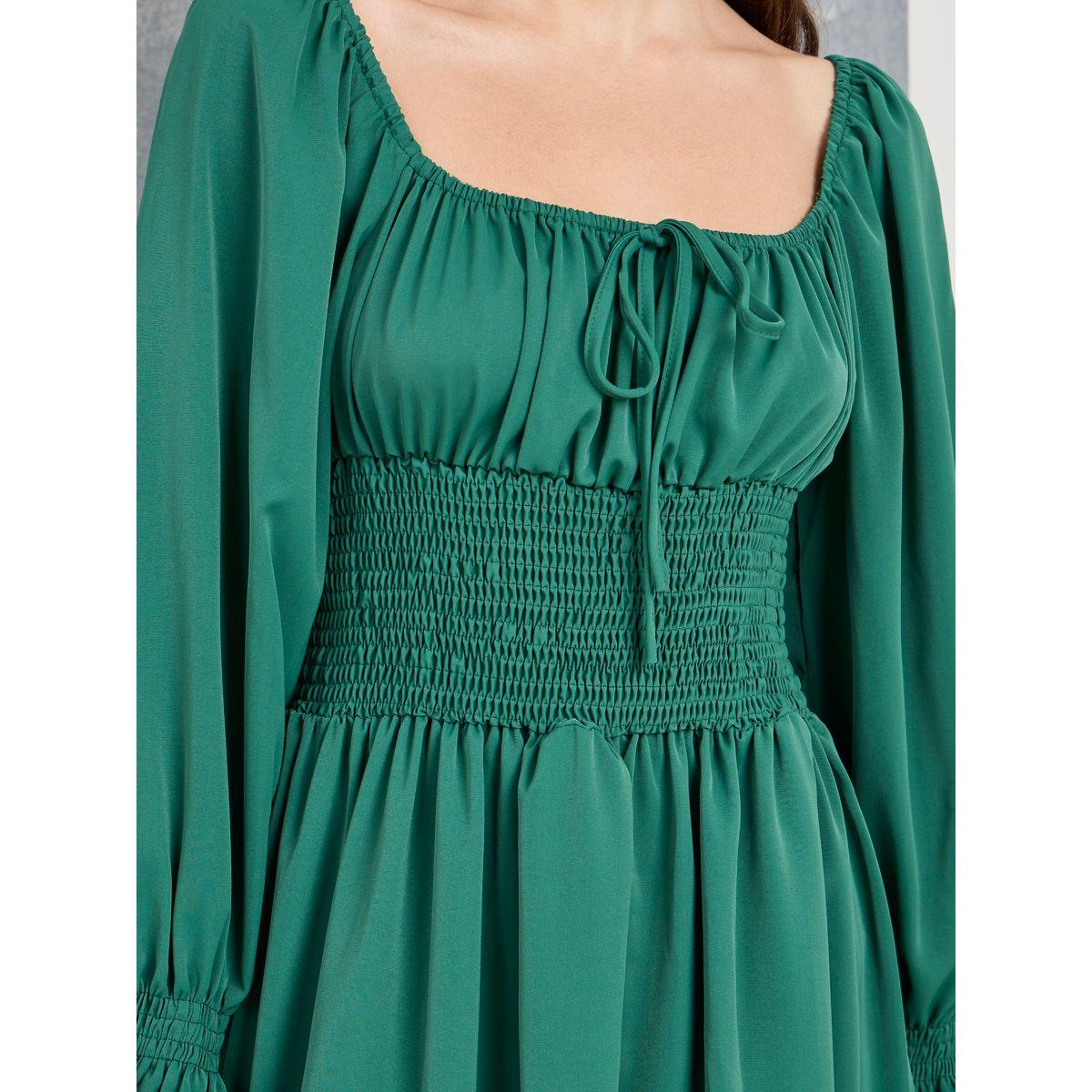 Styli Square Neck Shirred A-Line Midi Dress-women-clothing-dresses-image-3