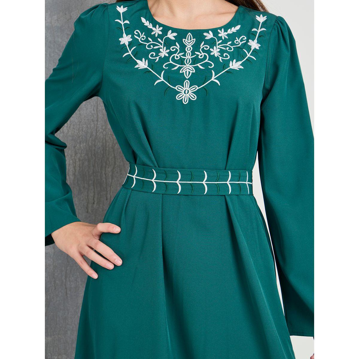 Styli Embroidery Detail A-Line Maxi Dress with Tie Belt-women-clothing-dresses-image-3