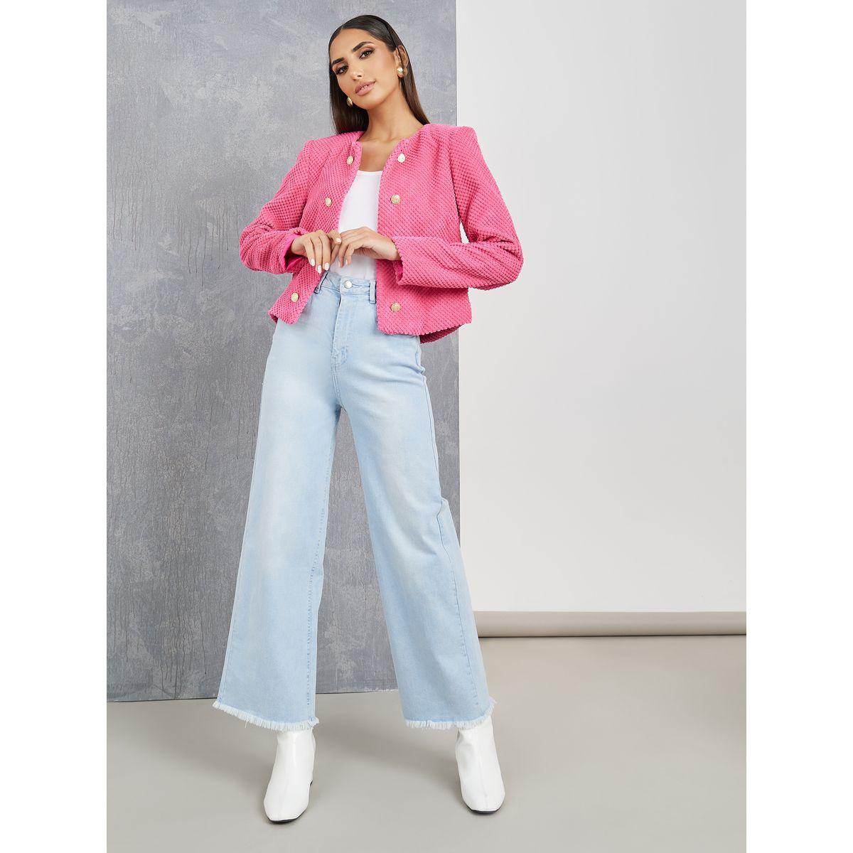 Styli Solid Textured Corduroy Button Up Jacket-women-winterwear-coatsandjackets-jackets-image-1