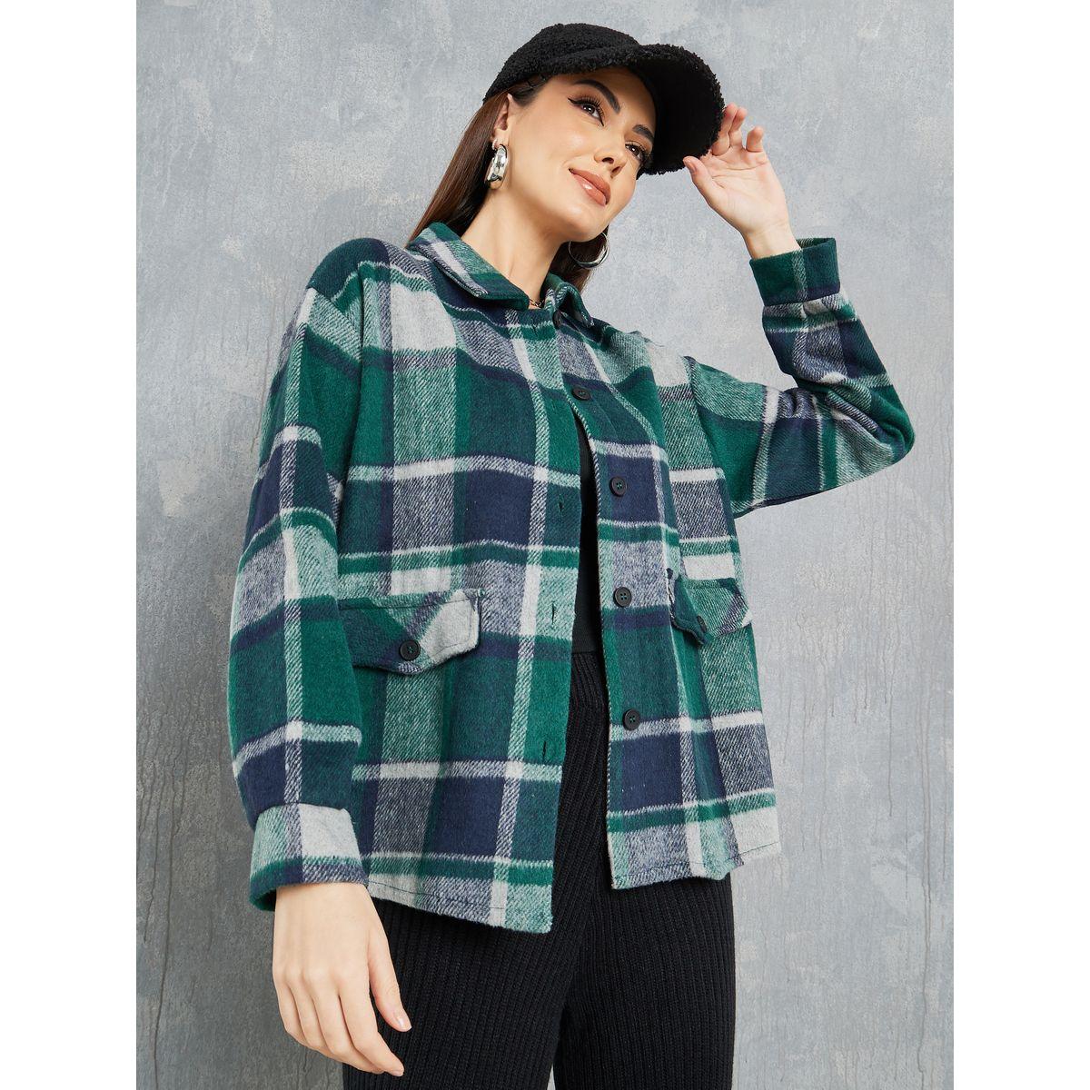 Styli Oversized Checked Pattern Fleece Shirt-women-clothing-shirtsandblouses-shirts-image-1