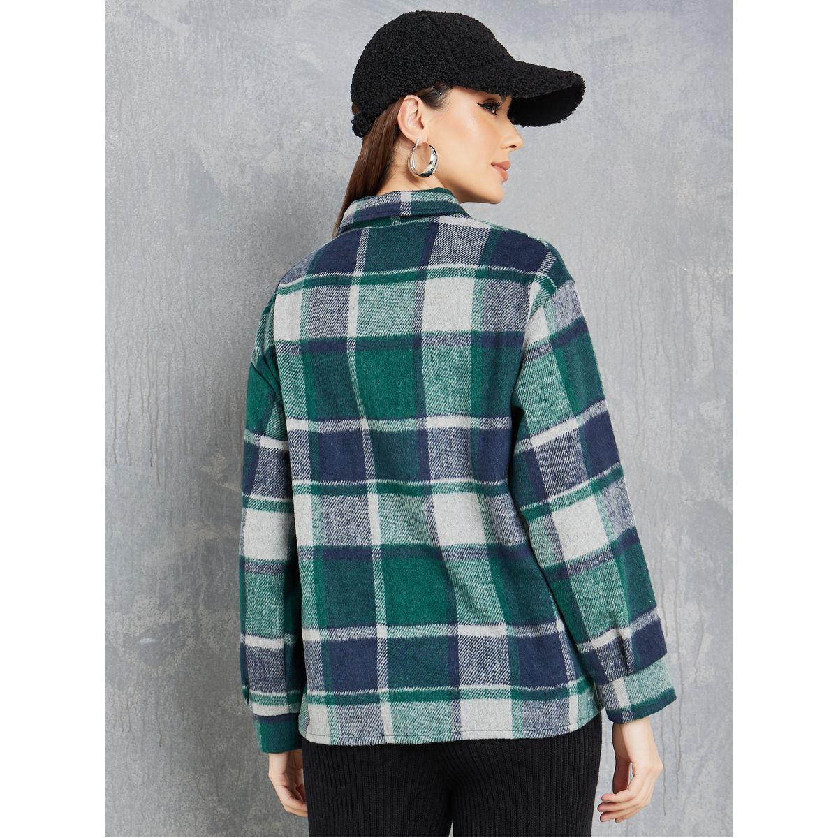 Styli Oversized Checked Pattern Fleece Shirt-women-clothing-shirtsandblouses-shirts-image-5