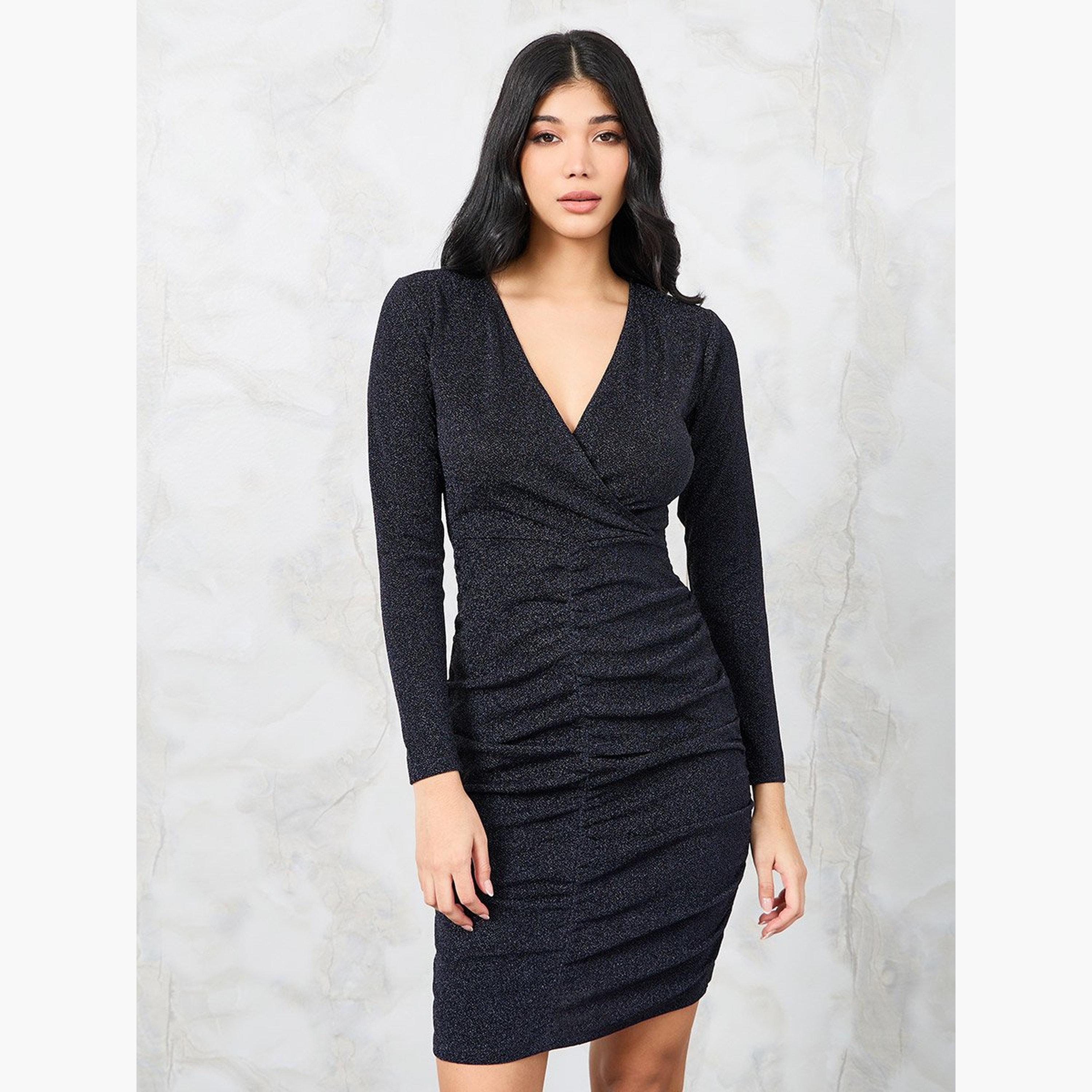 Styli Ruched Front Glitter Look Sheath Mini Dress-women-clothing-dresses-image-1