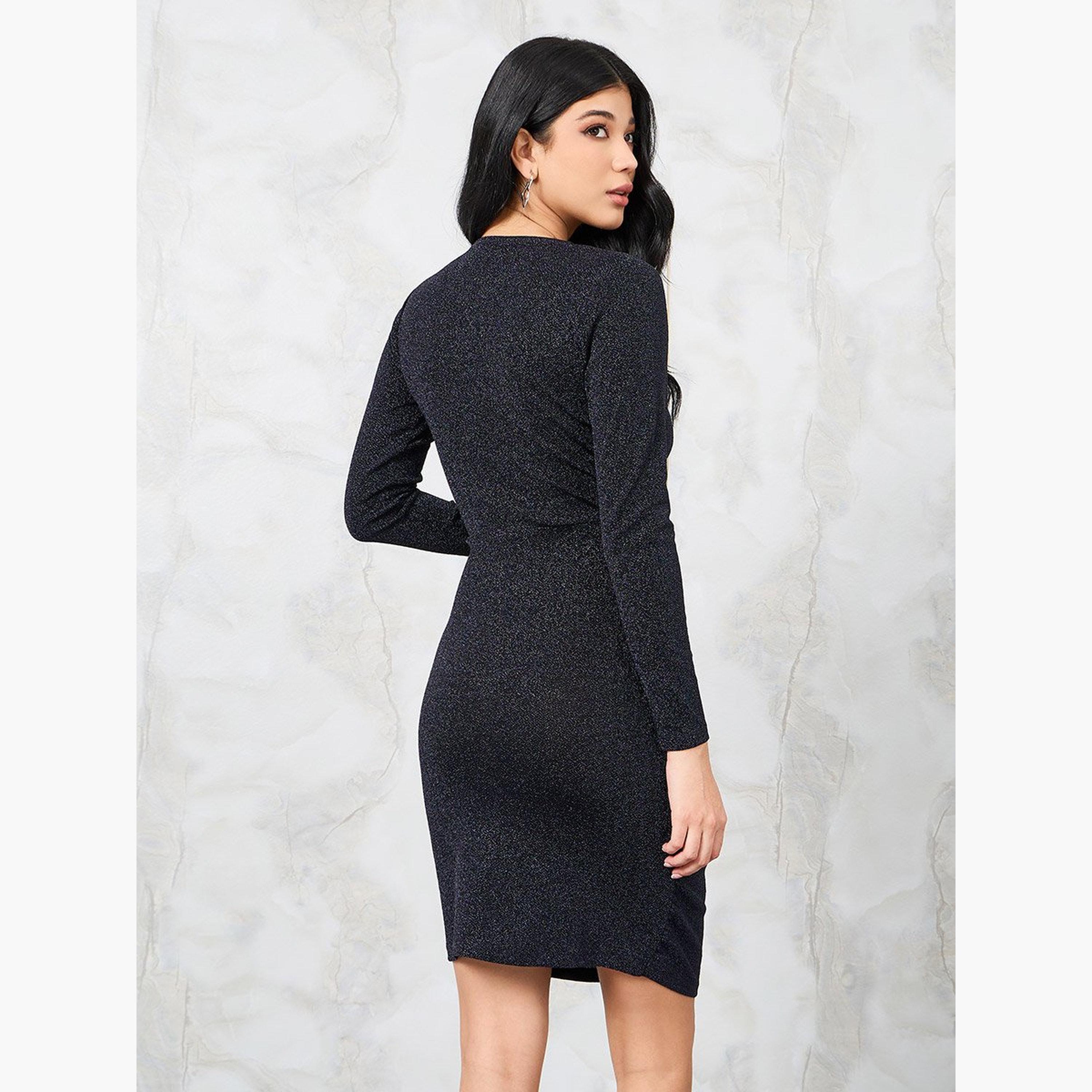Styli Ruched Front Glitter Look Sheath Mini Dress-women-clothing-dresses-image-4