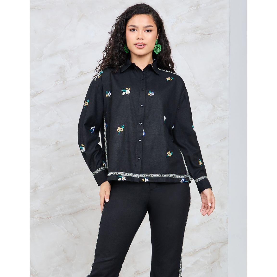 Styli Limited All Over Floral Embroidered Shirt & Flared Pants Co-Ord-women-clothing-coordsets-image-2