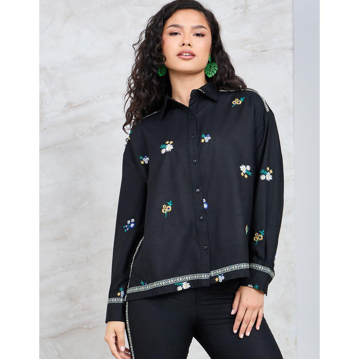 Styli Limited All Over Floral Embroidered Shirt & Flared Pants Co-Ord-women-clothing-coordsets-image-3
