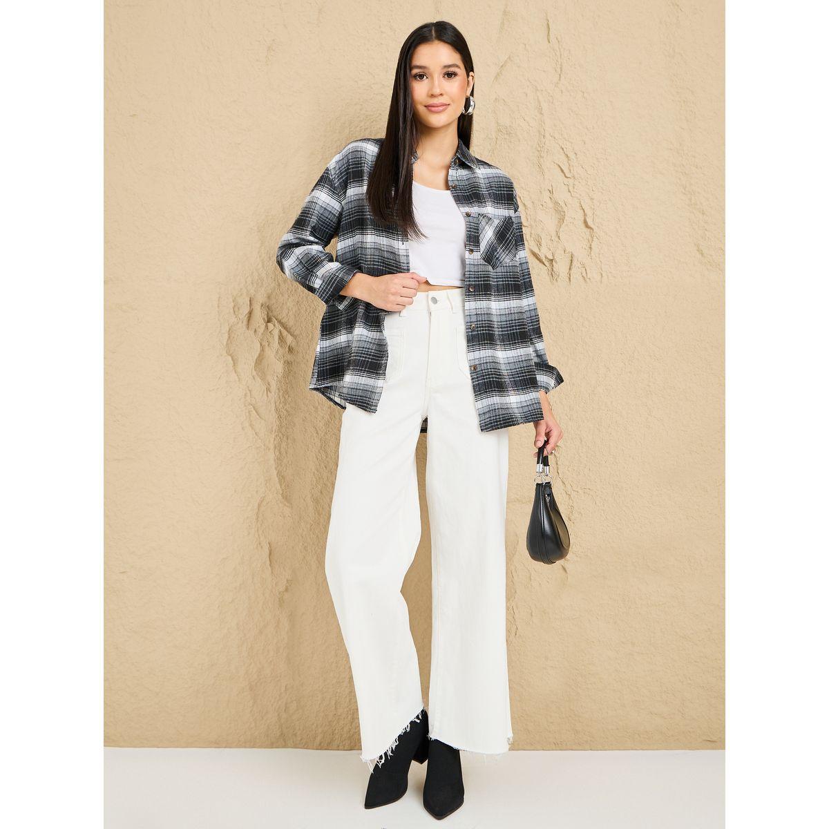Styli Longline Checkered Shacket with Flap Pocket-women-clothing-shirtsandblouses-shirts-image-1