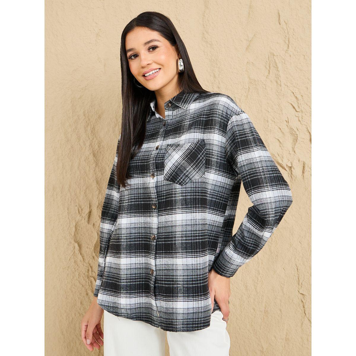 Styli Longline Checkered Shacket with Flap Pocket-women-clothing-shirtsandblouses-shirts-image-4