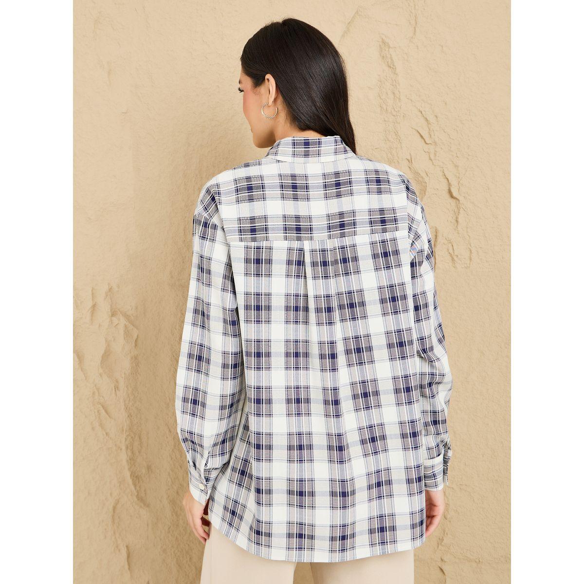 Styli Checked Oversized Shirt with Patch Pocket-women-clothing-shirtsandblouses-shirts-image-5