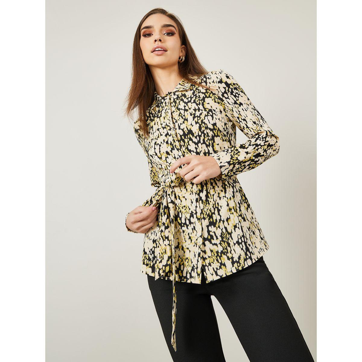 Styli All Over Print Regular Shirt with Tie Belt-women-clothing-shirtsandblouses-shirts-image-2