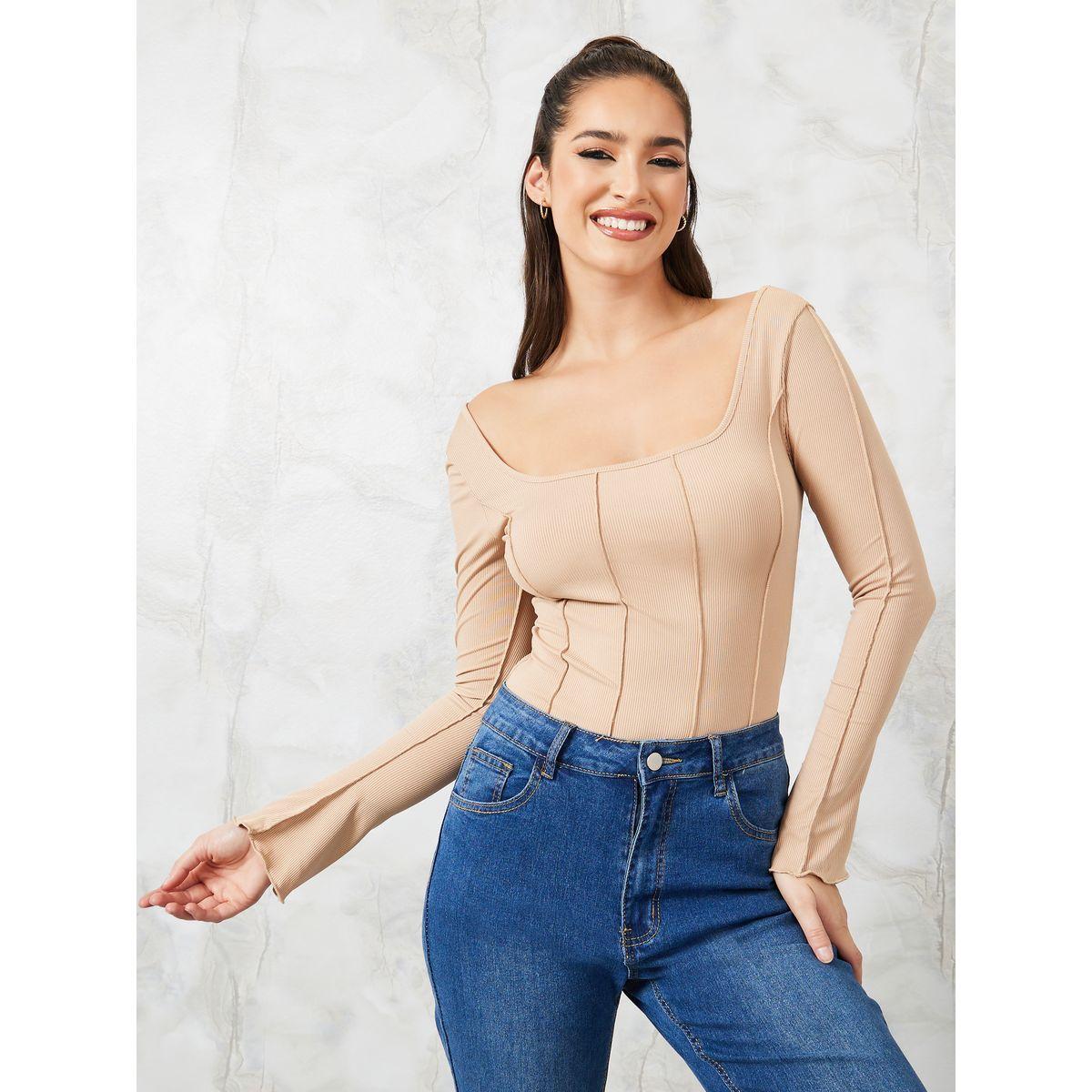 بودي سوت محبوك بياقة واسعة-women-clothing-tshirts-image-2