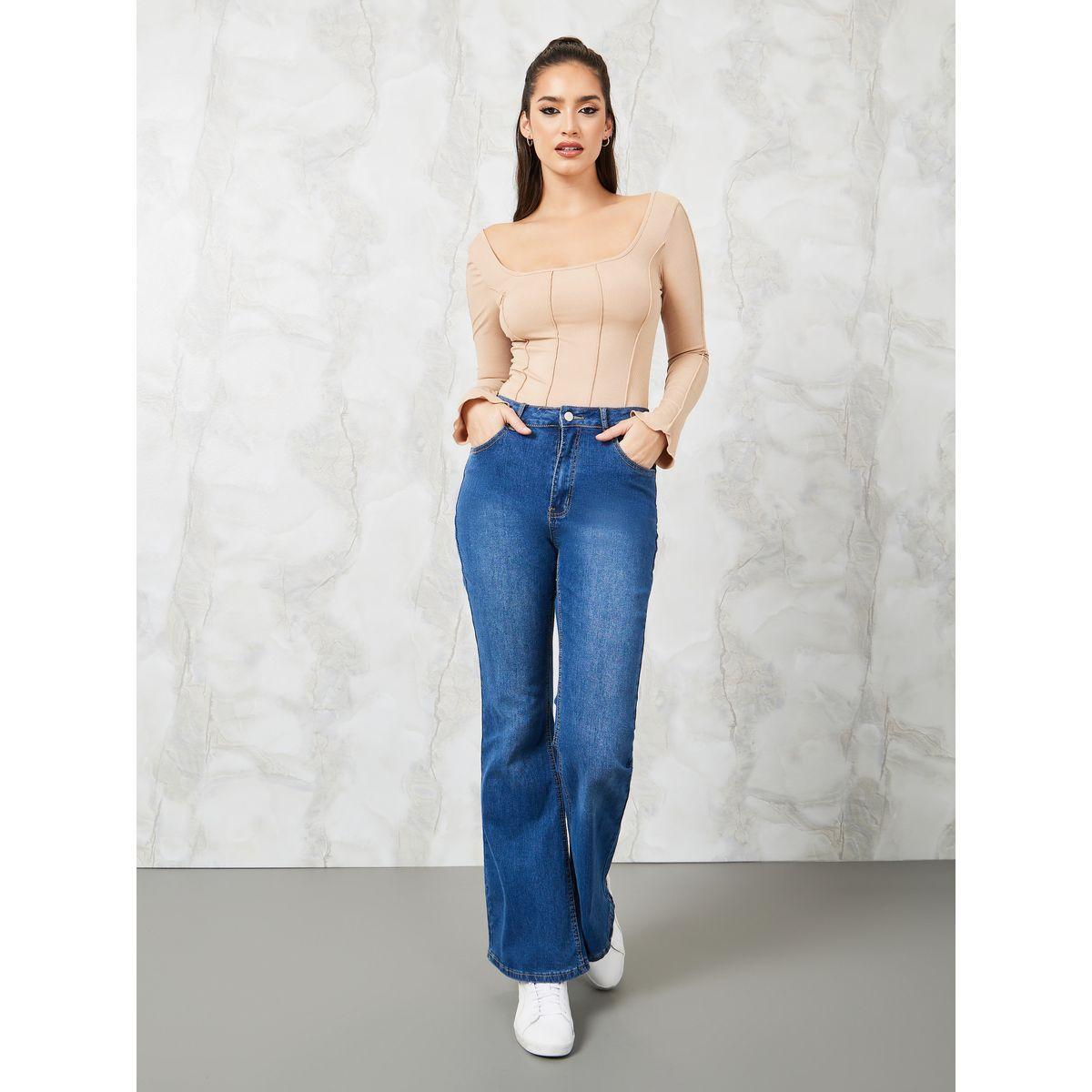 Styli Square Neck Seam Detail Fitted Knit Bodysuit-women-clothing-tshirts-image-3