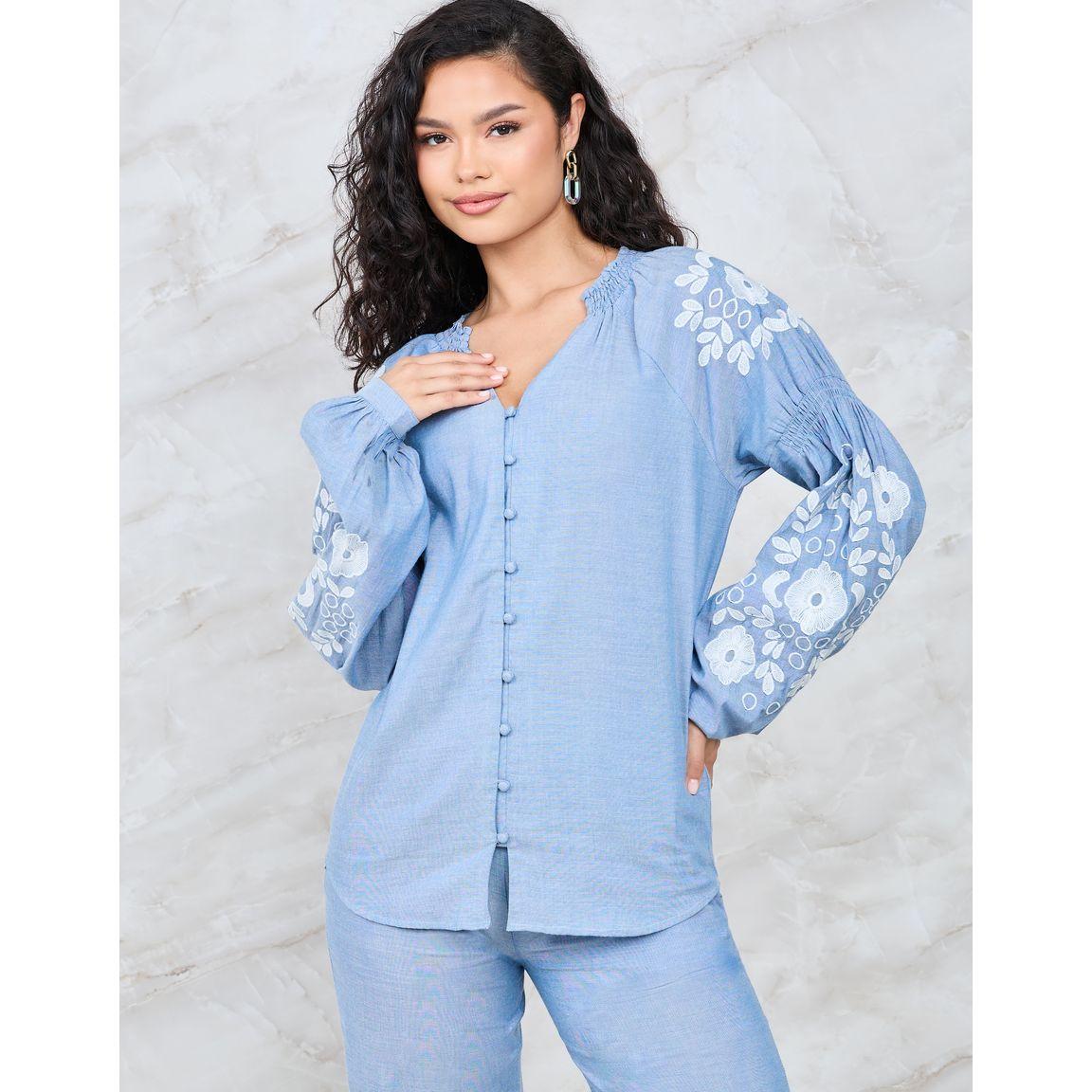 طقم منسق من بنطال وبلوزة بأزرار-women-clothing-coordsets-image-3