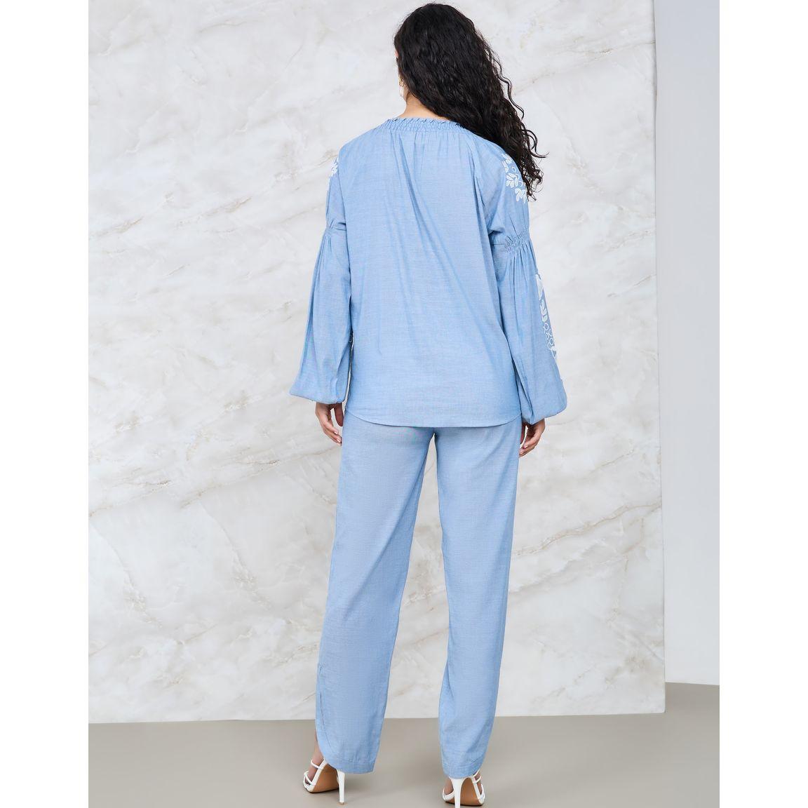 طقم منسق من بنطال وبلوزة بأزرار-women-clothing-coordsets-image-7
