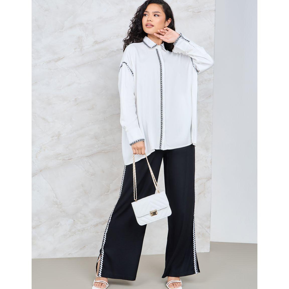Styli Limited Oversized Contrast Stitch Detail Drop Shoulder Shirt & Wide Leg Pants Co-Ord-women-clothing-coordsets-image-1