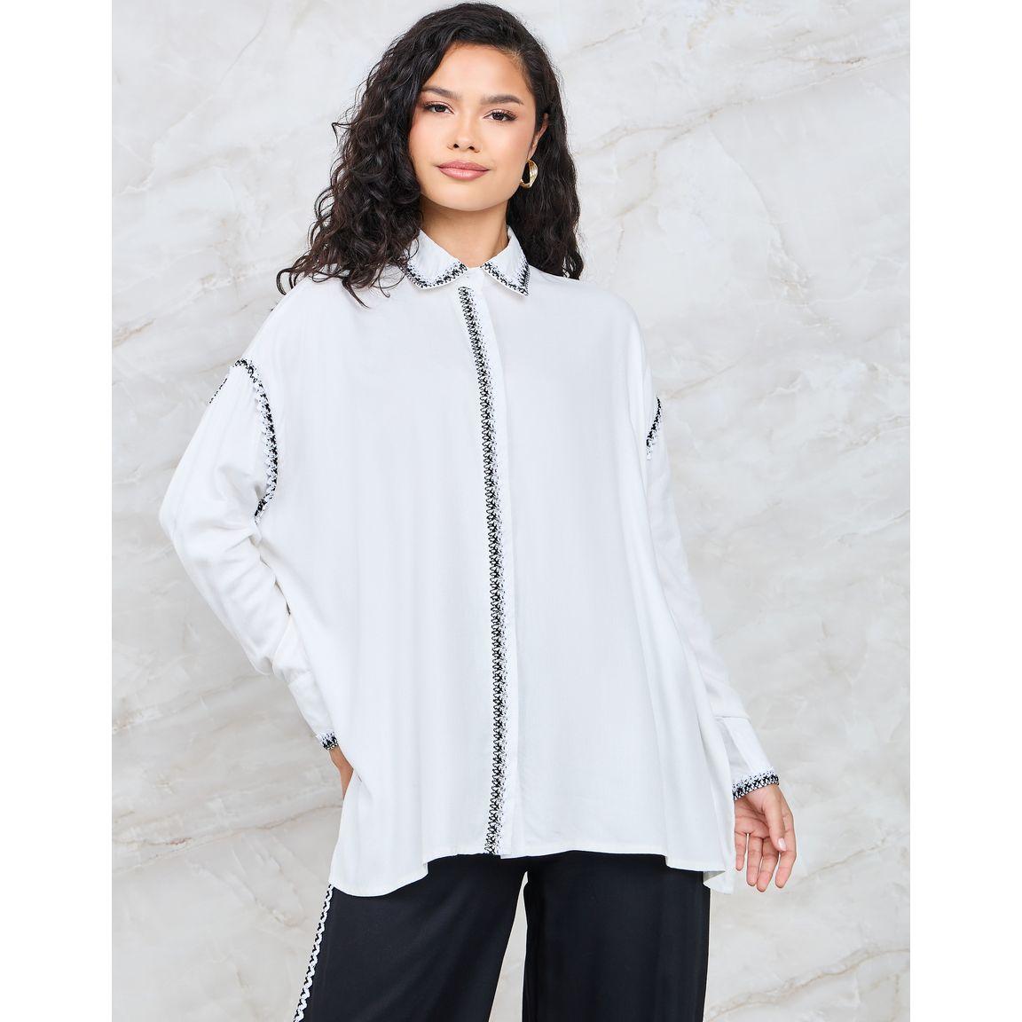 طقم منسق من بنطال واسع وبلوزة بكتف منخفض-women-clothing-coordsets-image-2
