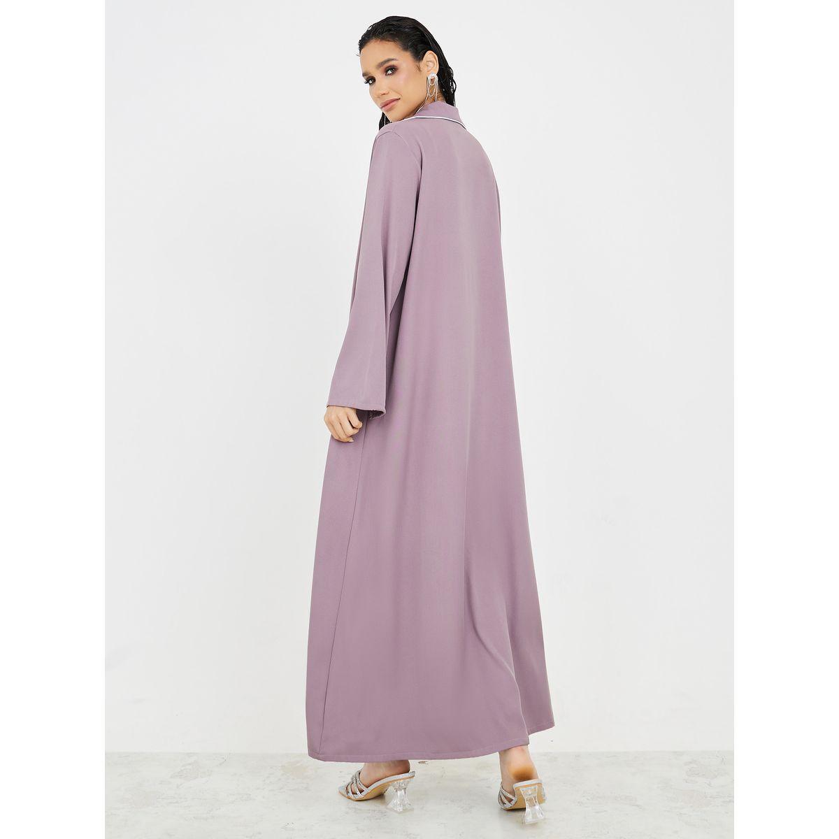 Styli Piping Detail Collared Maxi Abaya-women-arabicclothing-abayas-image-4