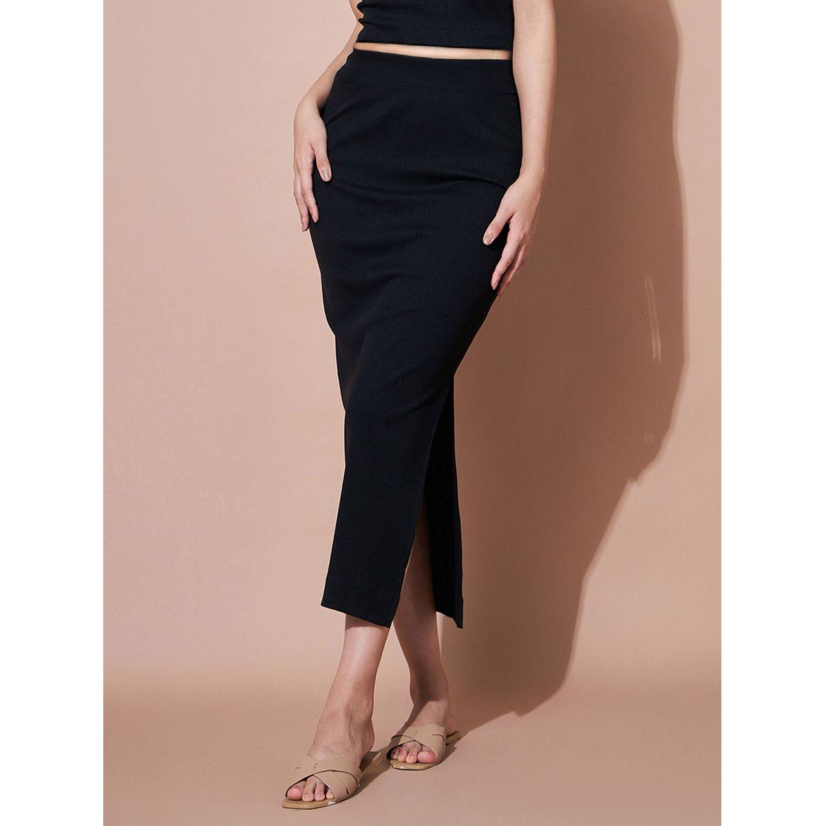 تنورة سادة بشق جانبي ساسافراس × ستايلي-women-clothing-bottoms-skirts-image-1