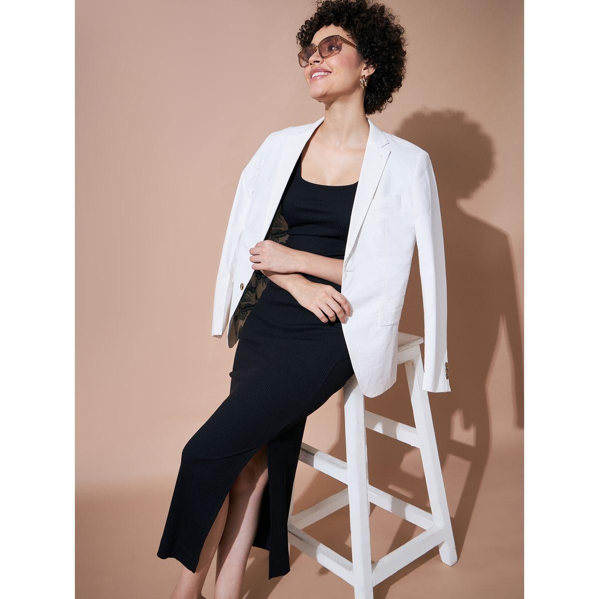 Sassafras X Styli Solid High Rise Rib Pencil Skirt With Side Slit-women-clothing-bottoms-skirts-image-2