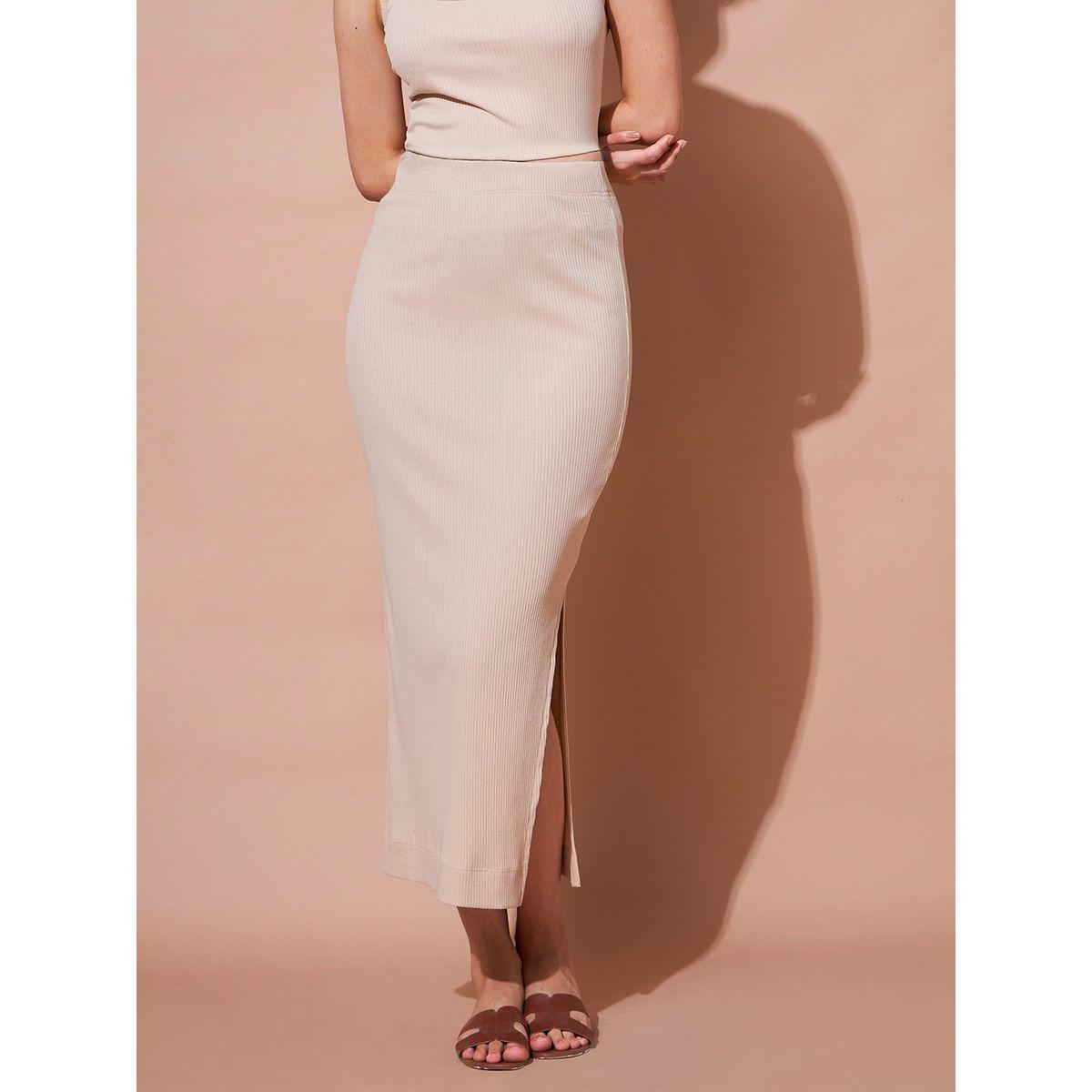 Sassafras X Styli Solid High Rise Rib Pencil Skirt With Side Slit-women-clothing-bottoms-skirts-image-3