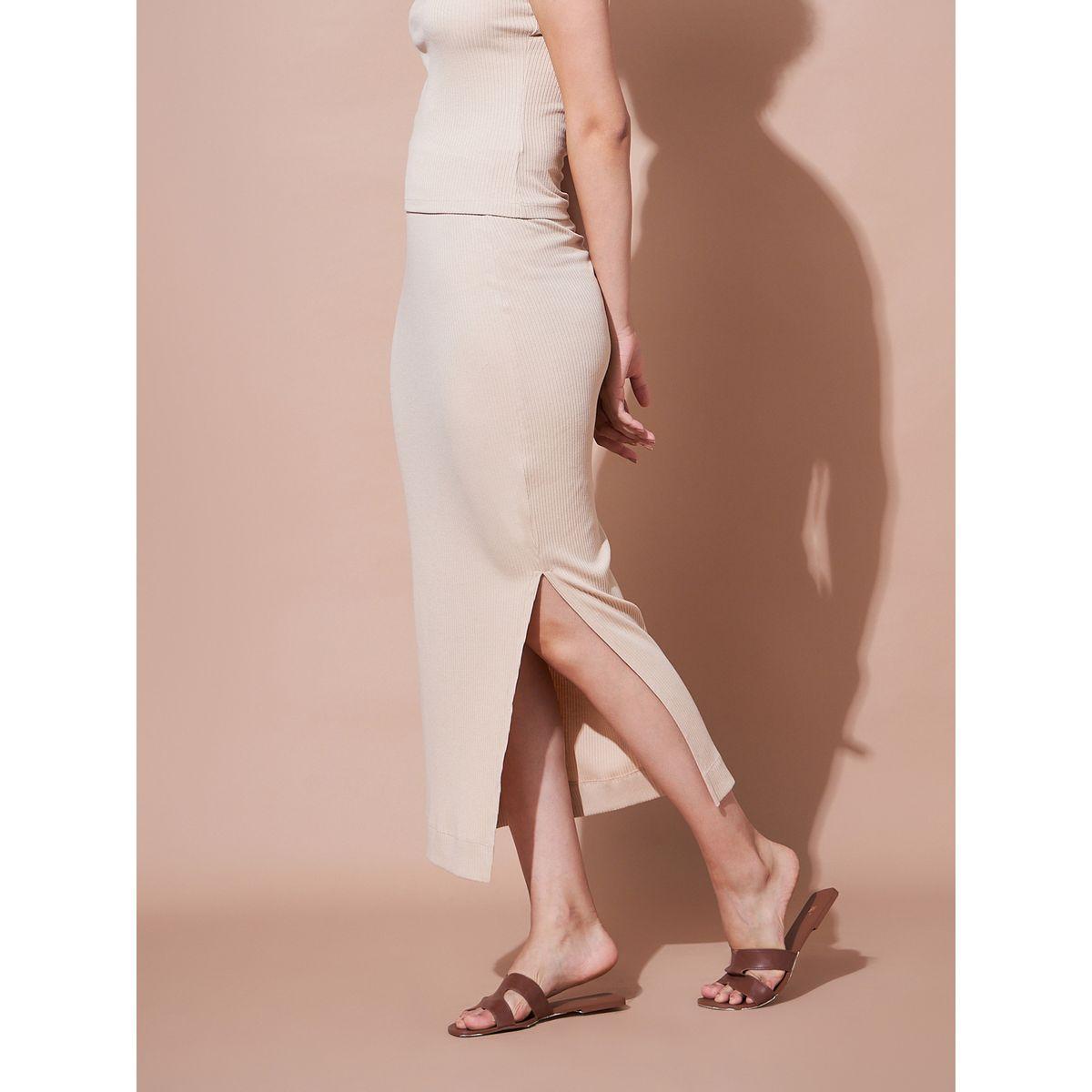 Sassafras X Styli Solid High Rise Rib Pencil Skirt With Side Slit-women-clothing-bottoms-skirts-image-7
