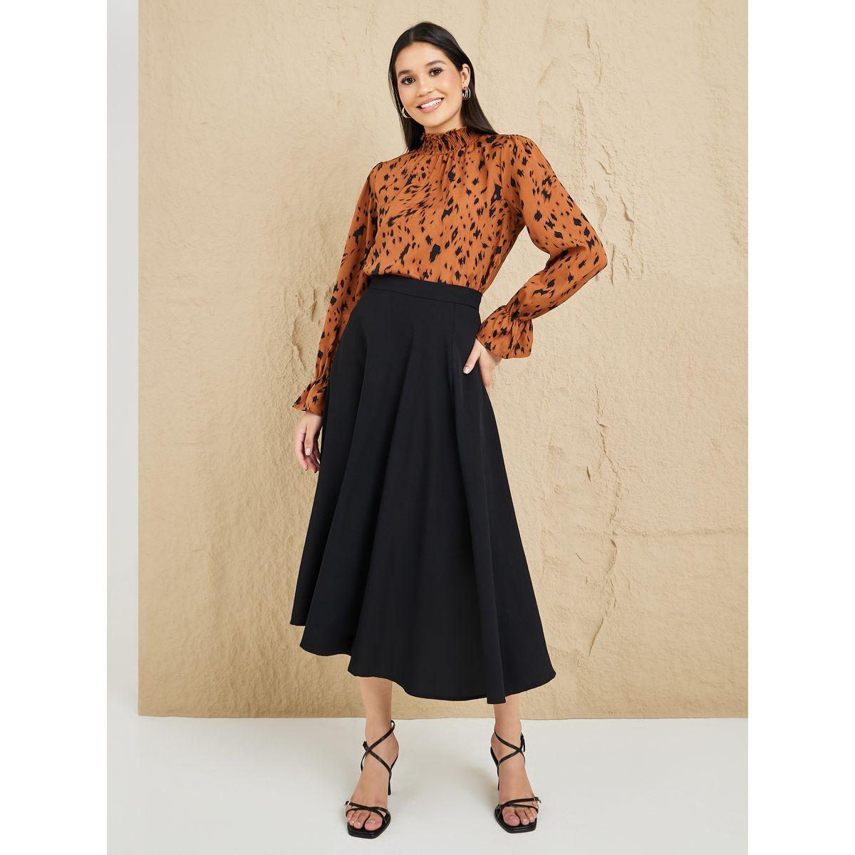 Styli Animal Print High Neck Top & Midi Skirt Co-Ords-women-clothing-coordsets-image-1
