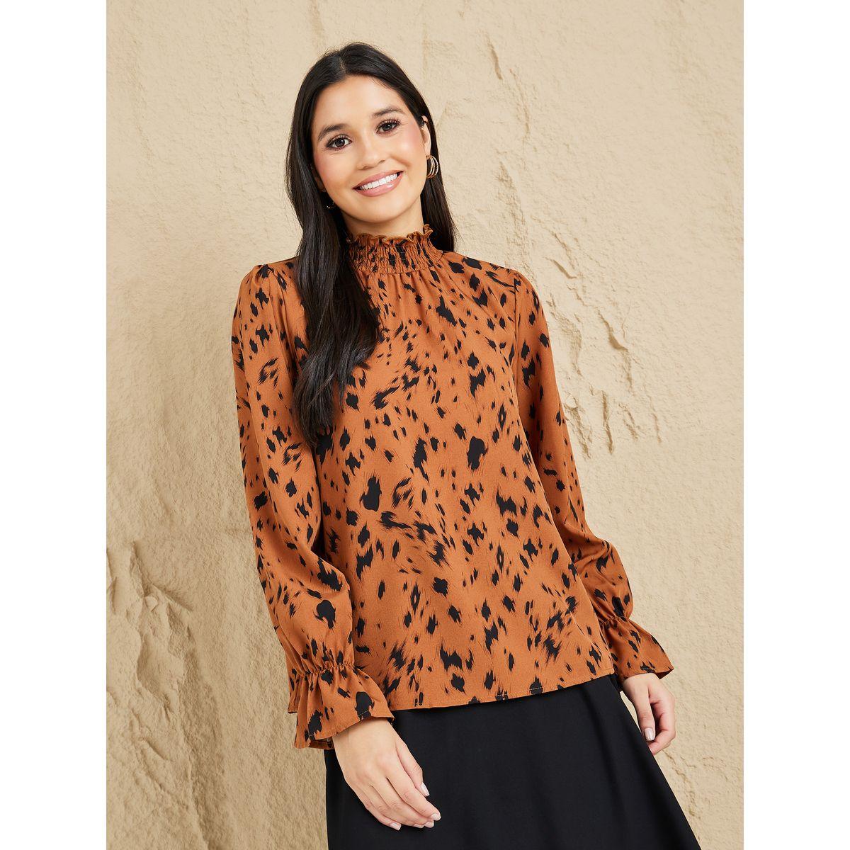 Styli Animal Print High Neck Top & Midi Skirt Co-Ords-women-clothing-coordsets-image-2