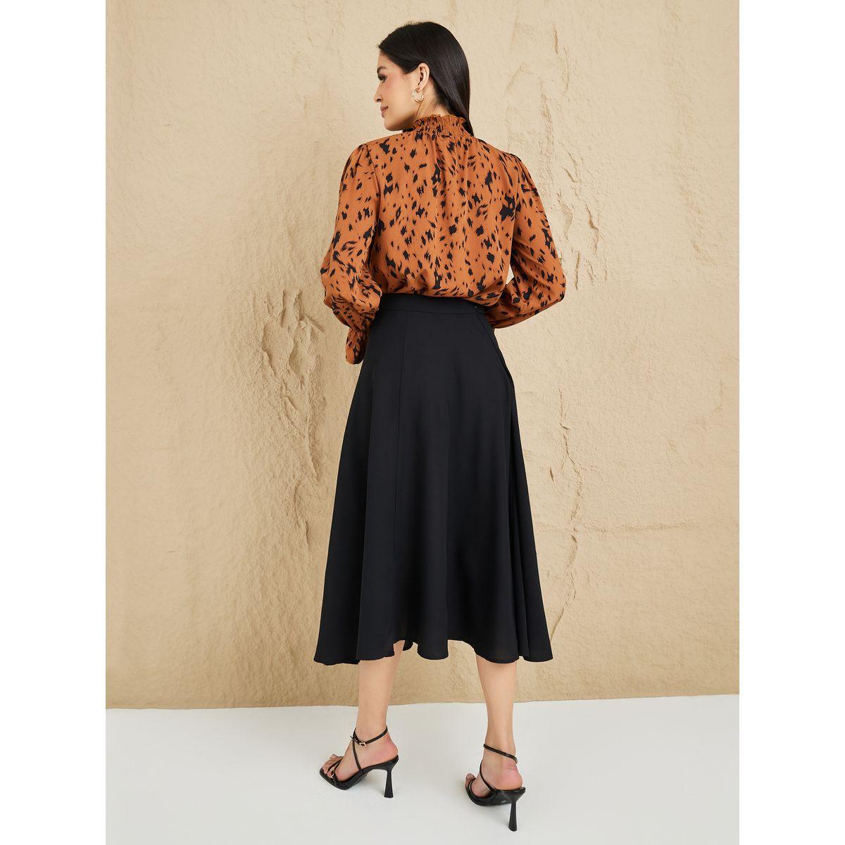 Styli Animal Print High Neck Top & Midi Skirt Co-Ords-women-clothing-coordsets-image-6