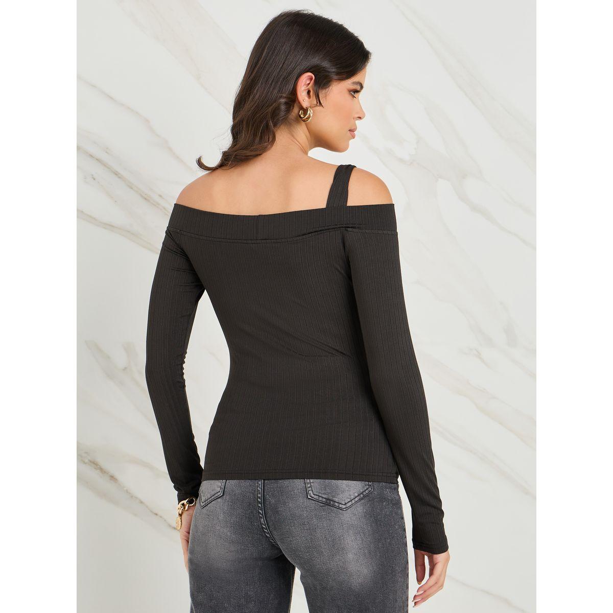 Styli Wide Ribbed Asymmetric Cut-Out Neck Fitted Knit Top-women-clothing-shirtsandblouses-blouses-image-5