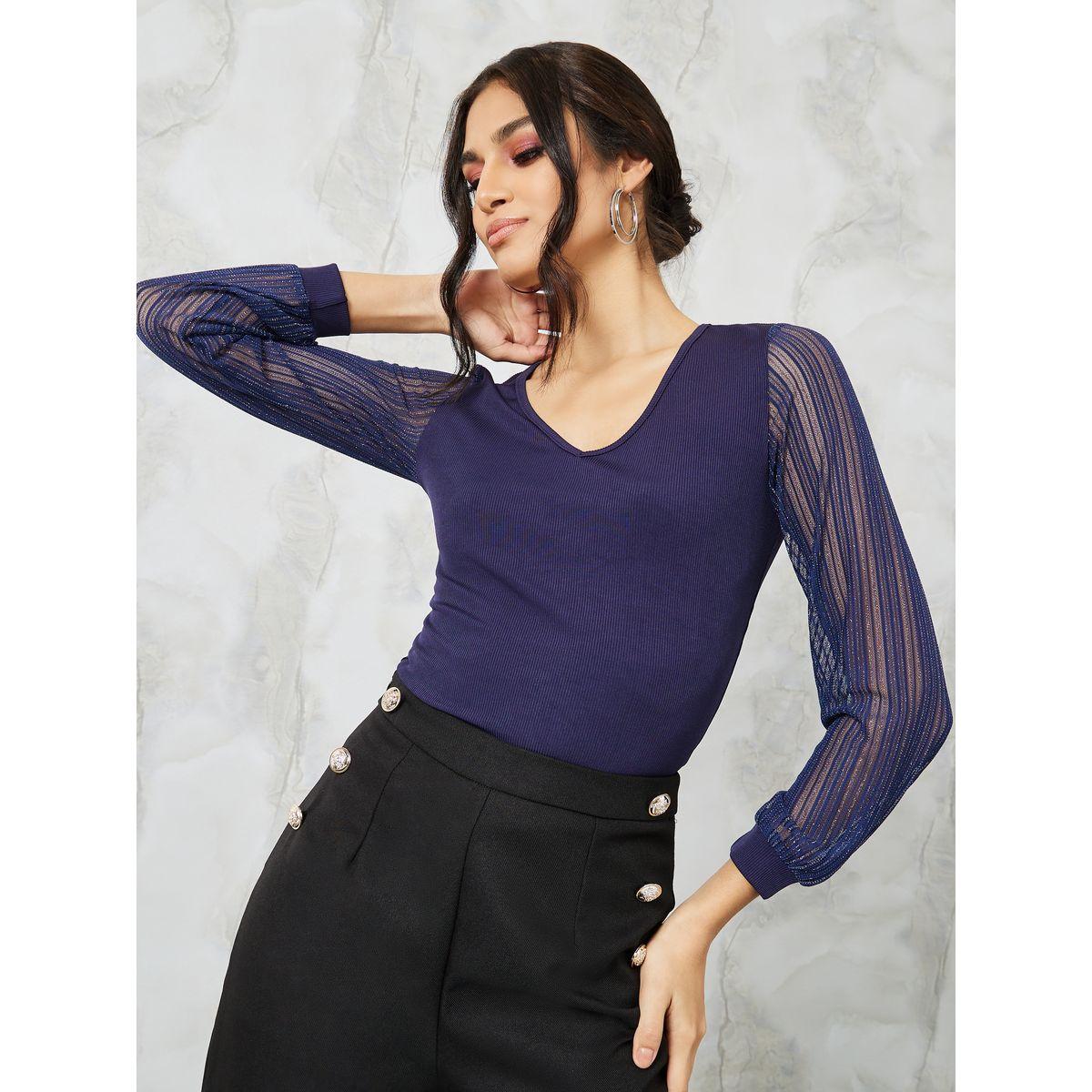 بلوزة محبوكة بتفاصيل شبكية-women-clothing-shirtsandblouses-blouses-image-1